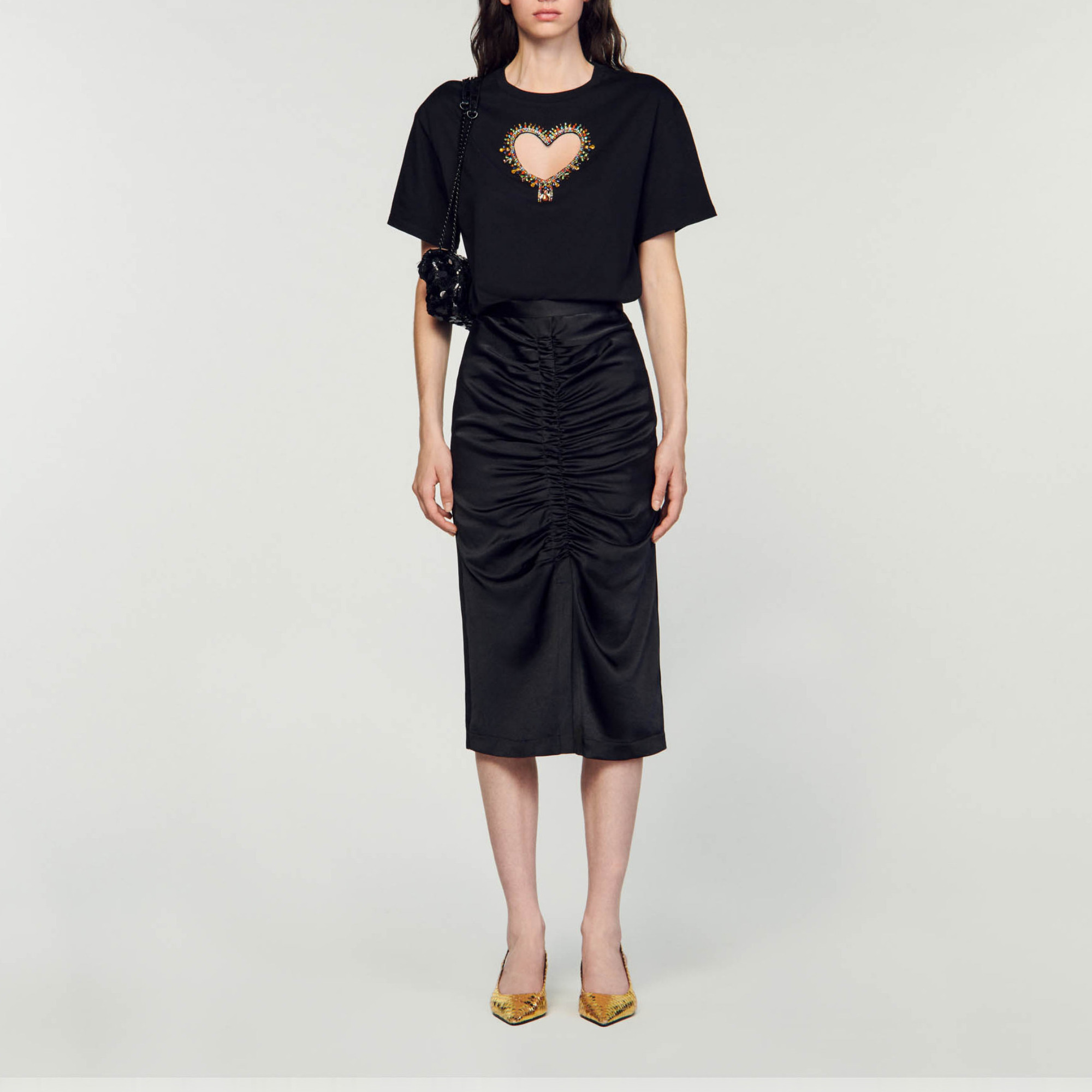 Heart T-shirt black / gray For Women | Sandro Paris