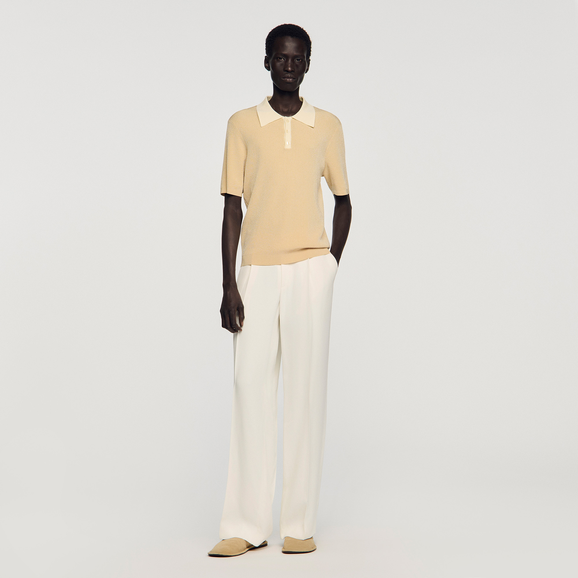 Sandro viscose Two-tone polo shirt with contrasting button-down collar and short sleeves