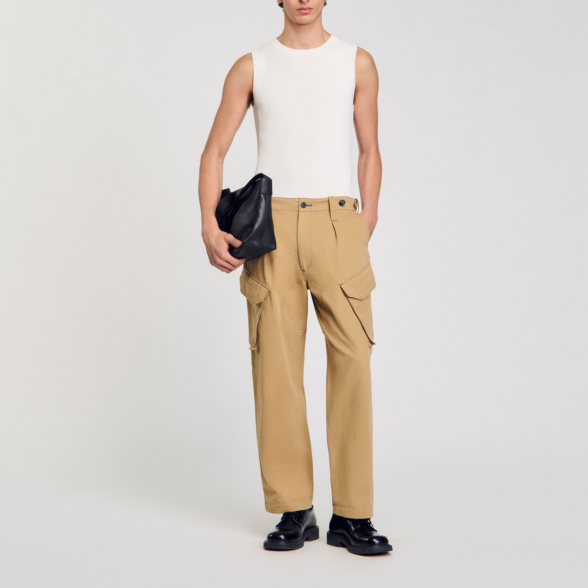Sandro cotton Military-style trousers with panels, multiple pockets and contrasting topstitching