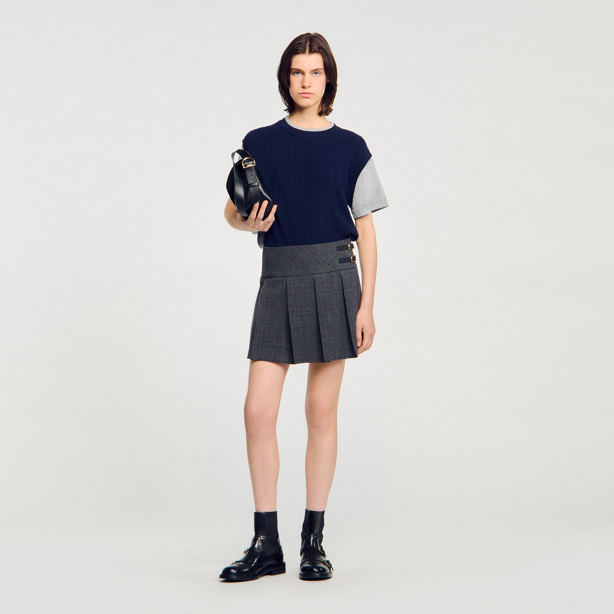 Dual-material knit sweater