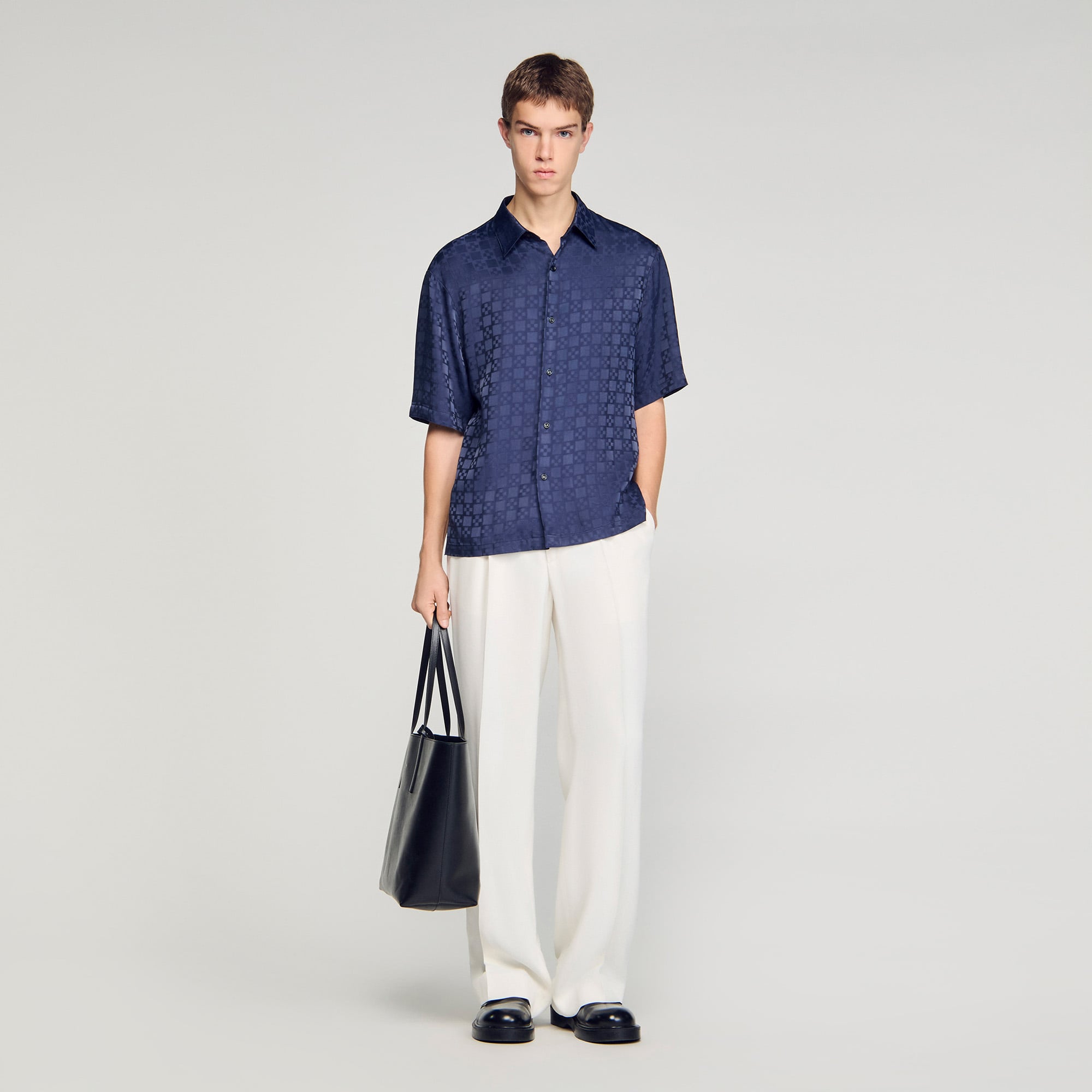 Square Cross loose-fit shirt in white for Men | Sandro Paris Square Cross loose-fit shirt in white for Men | Sandro Paris