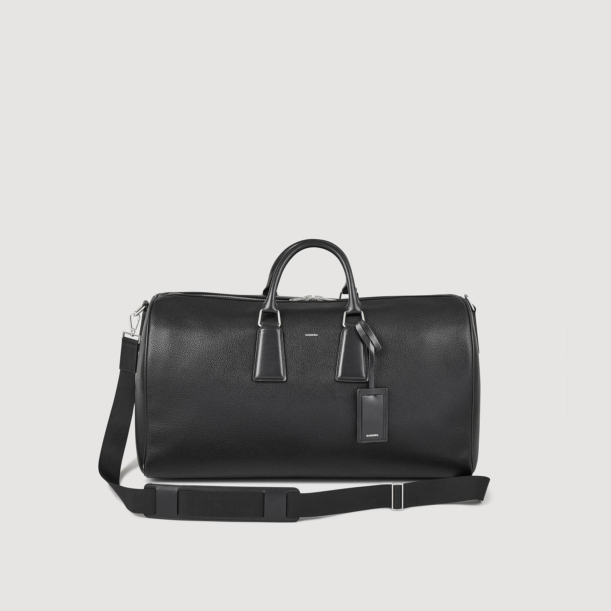 Sandro polyester Lining: Weekend bag in grained coated canvas with a zip fastening, adjustable shoulder strap, and leather details