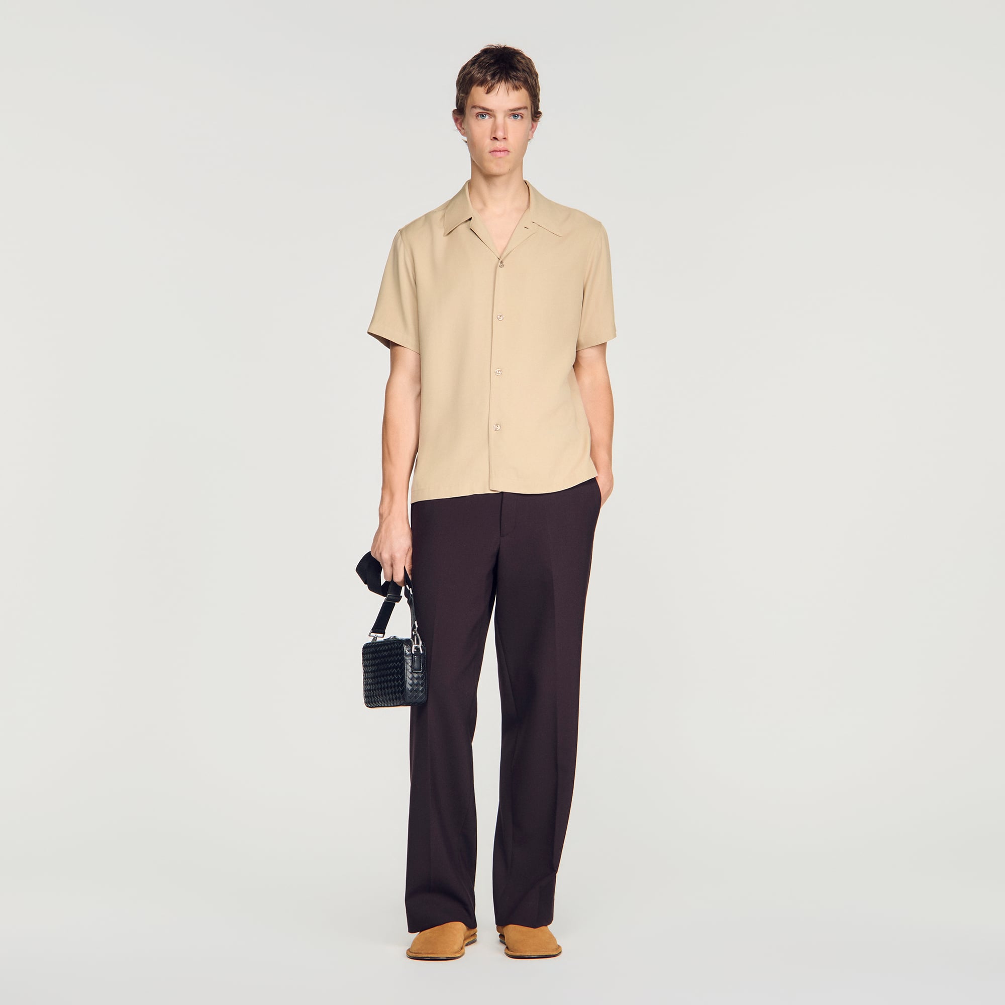 Loose-fit shark collar shirt in Terracotta for Men | Sandro Paris