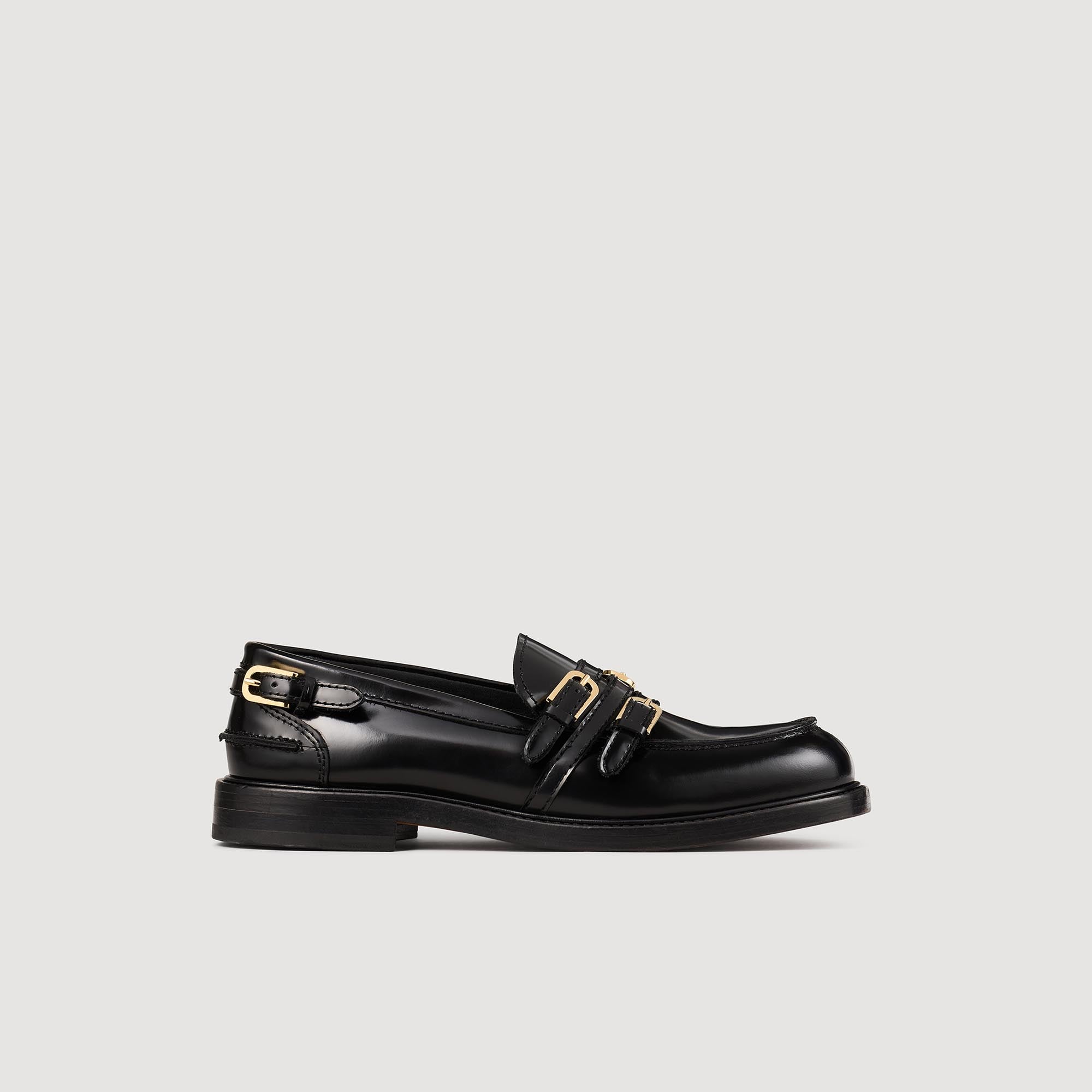 Leather loafers with buckles in Black for Women | Sandro Paris