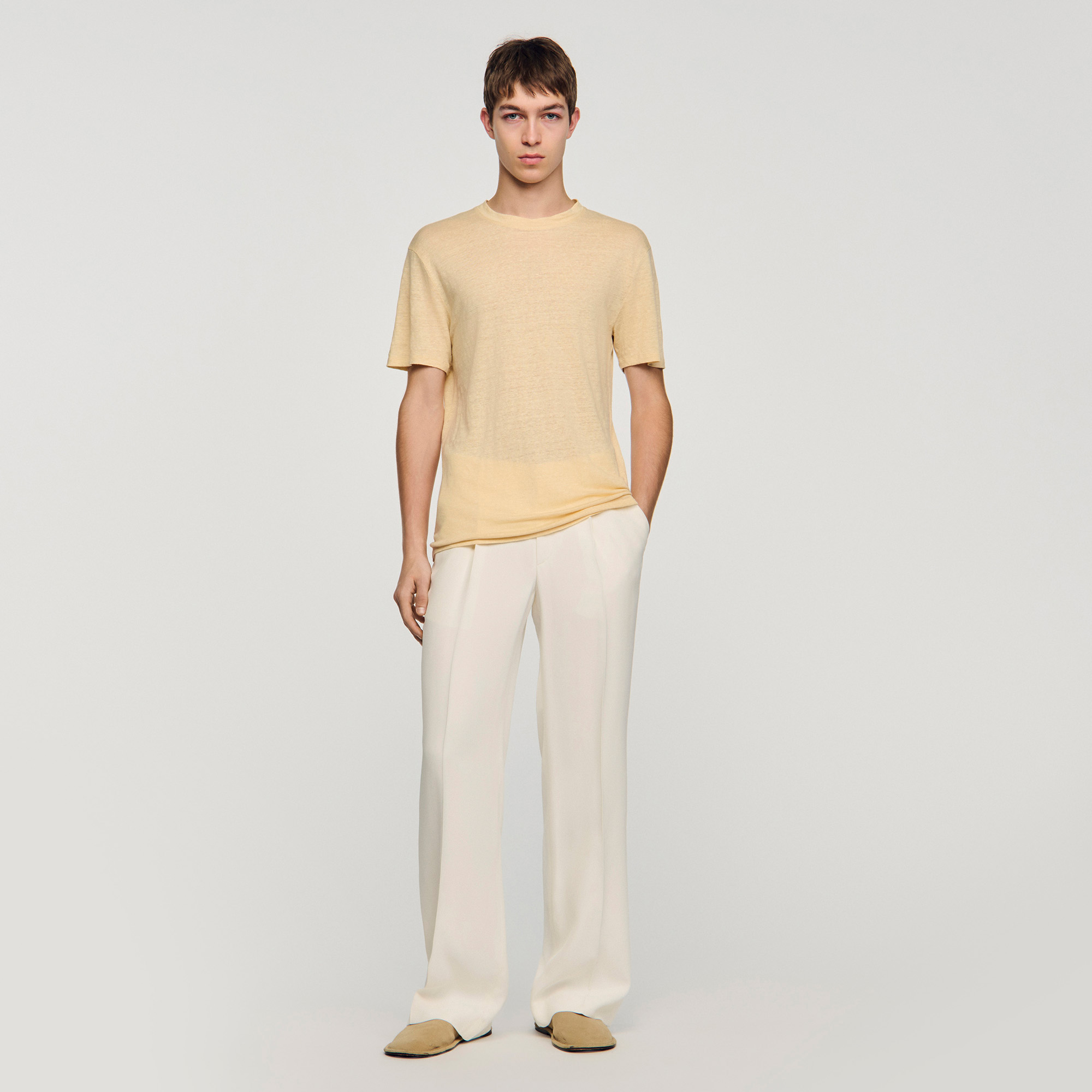 Sandro linen Linen T-shirt with round neck and short sleeves