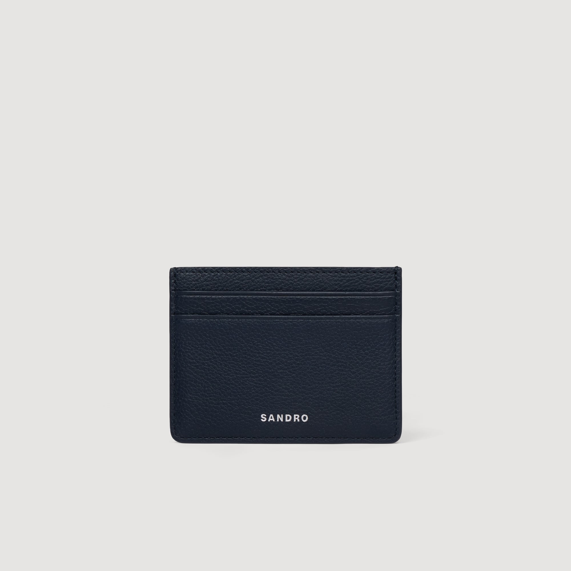 Sandro bullhide Folding grained leather card holder embellished with a silver Sandro logo and card compartments
