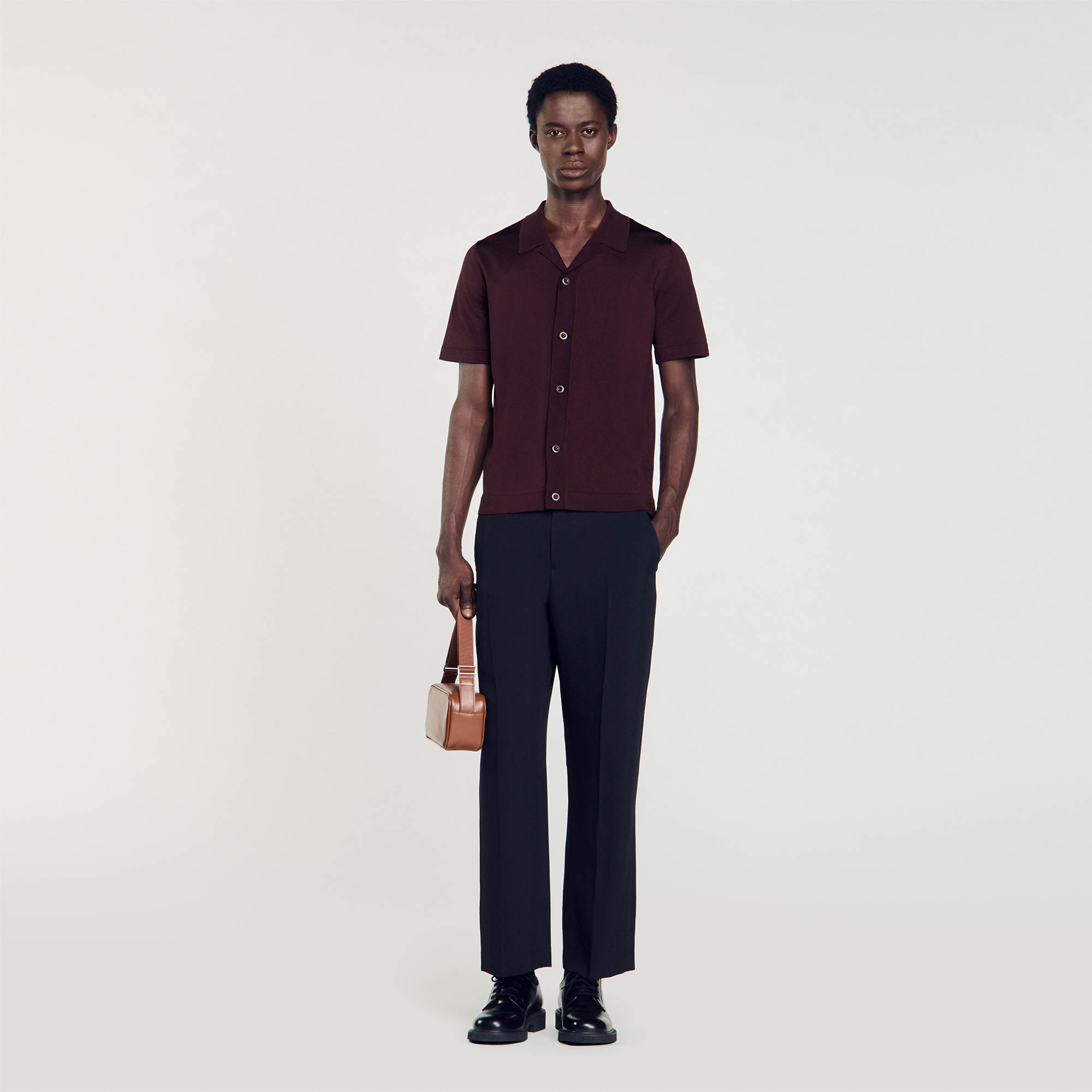 Sandro viscose Flowing short-sleeved shirt with a button fastening and a spread collar