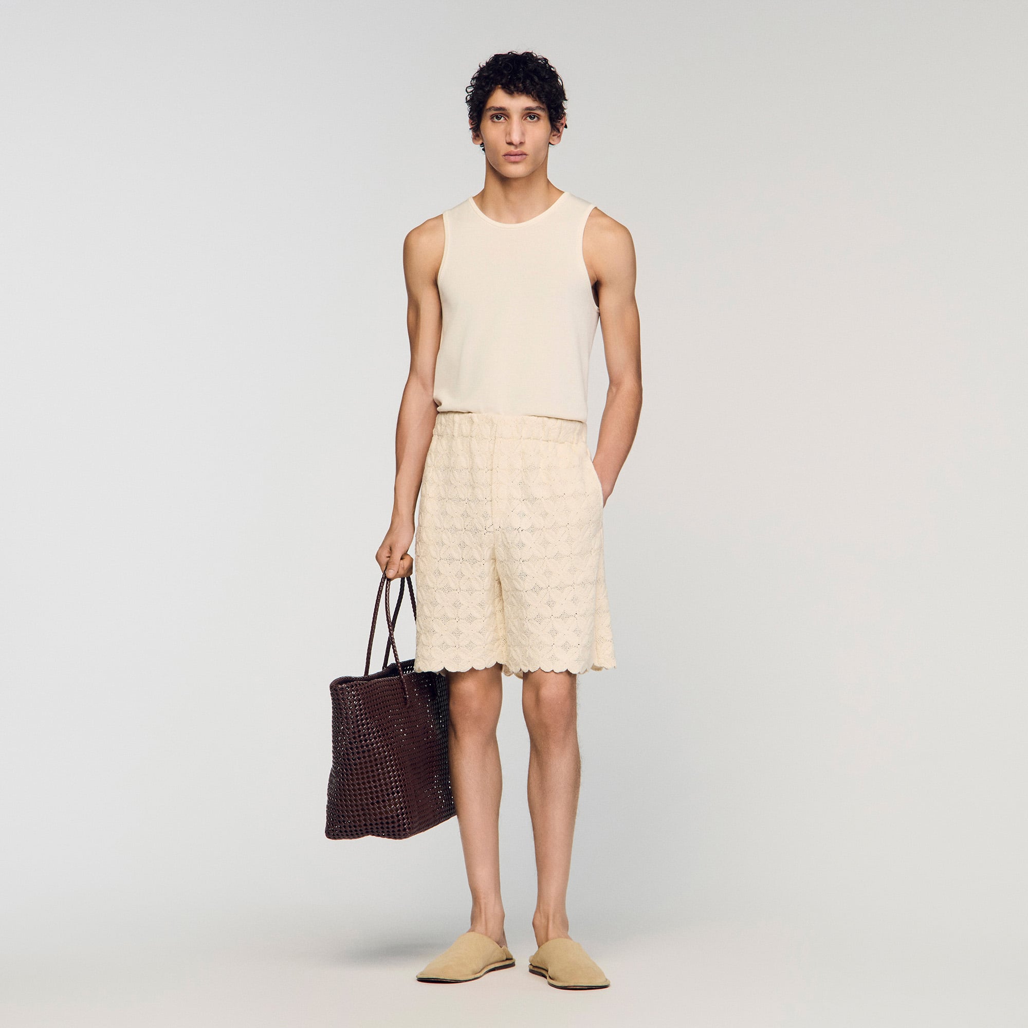 Sandro cotton Classic-fit broderie anglaise crochet shorts with an elastic waist