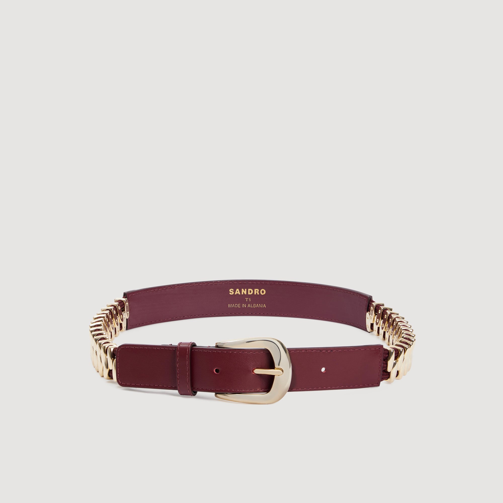 Sandro leather Smooth leather belt embellished with metal loops and a metal buckle