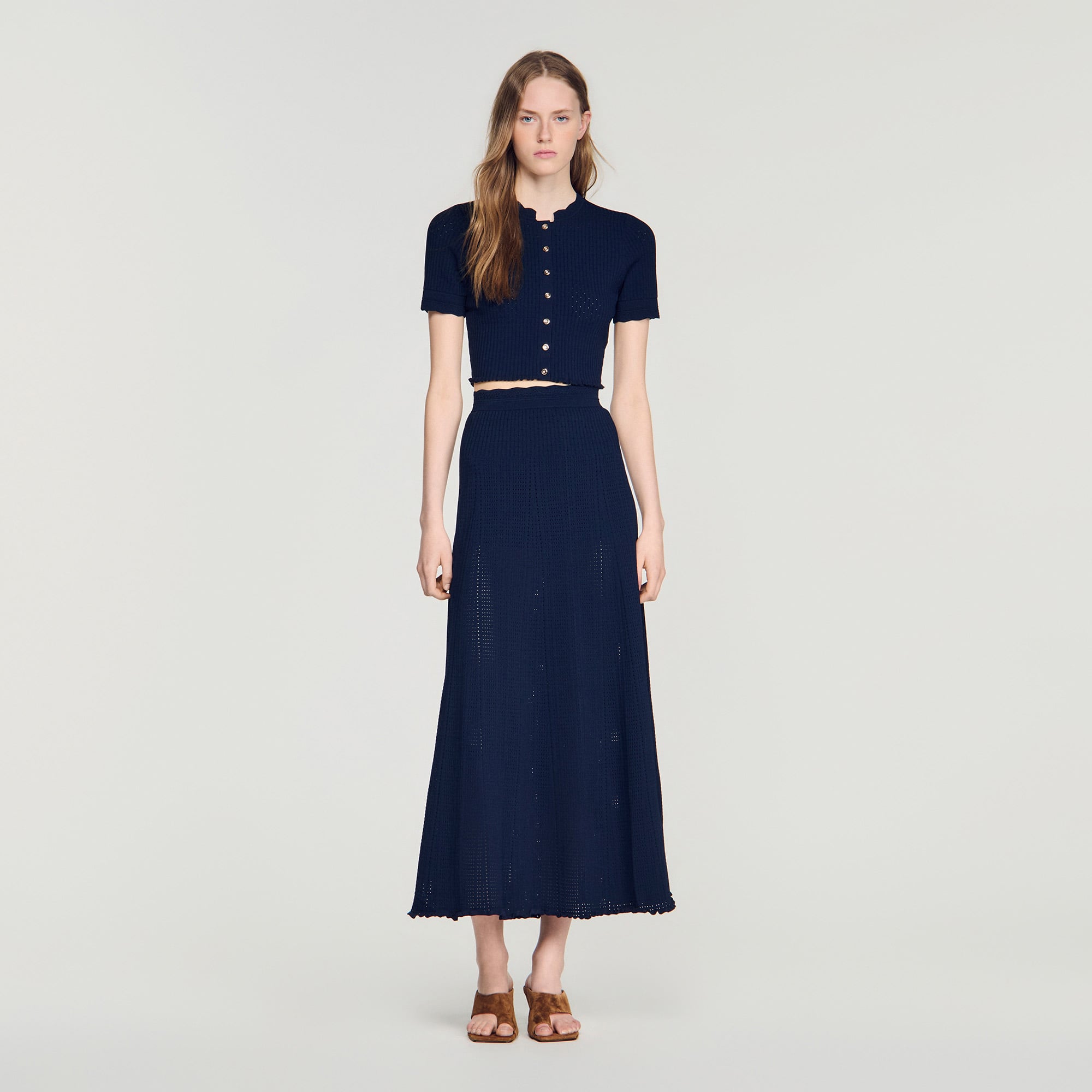 Pointelle knit maxi skirt
