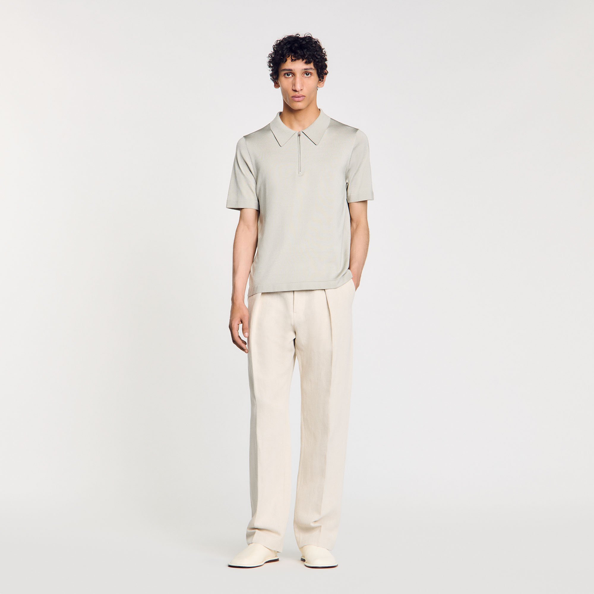 Knitted polo shirt with zip collar