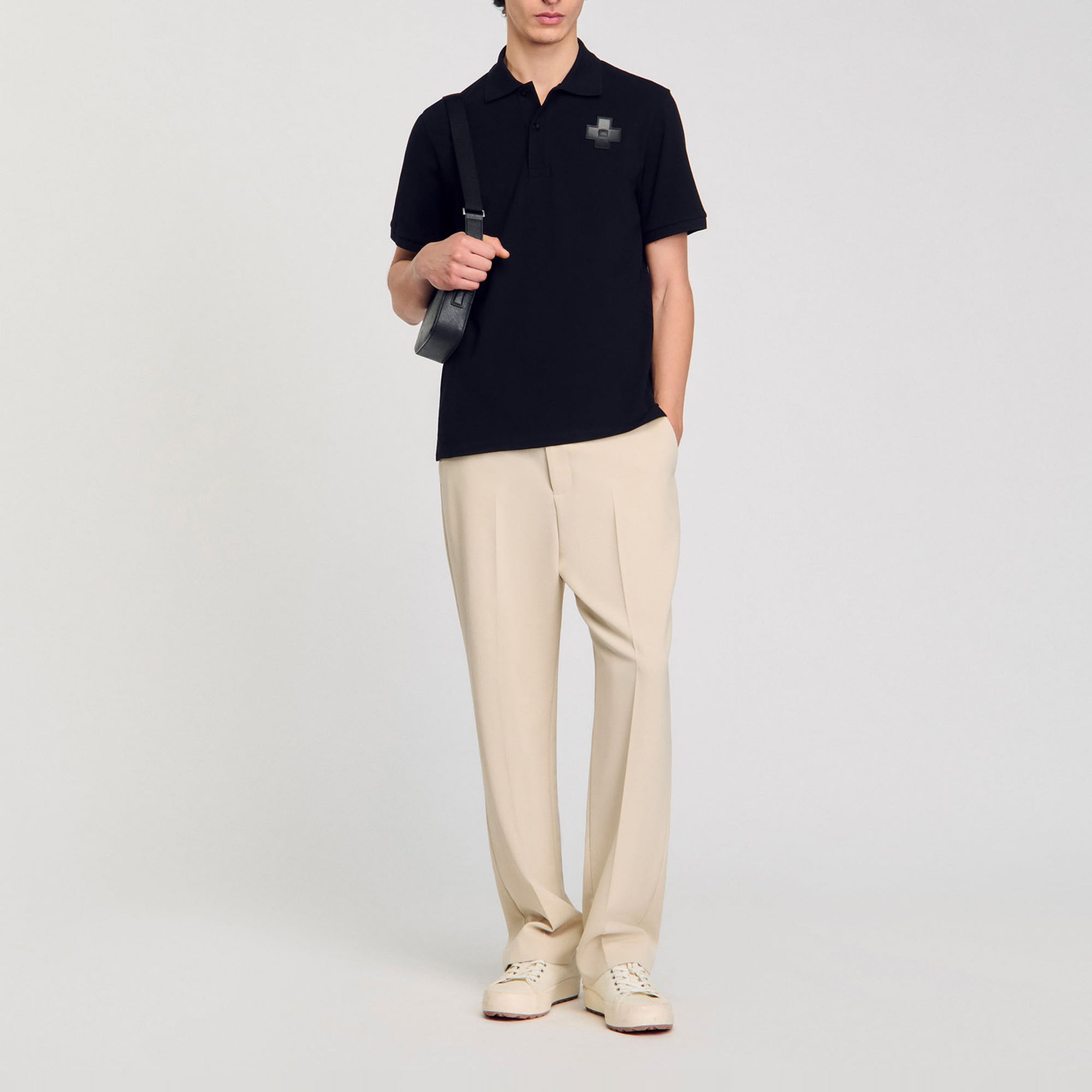 Sandro cotton Short-sleeved cotton polo shirt with contrasting Square Cross patch on chest