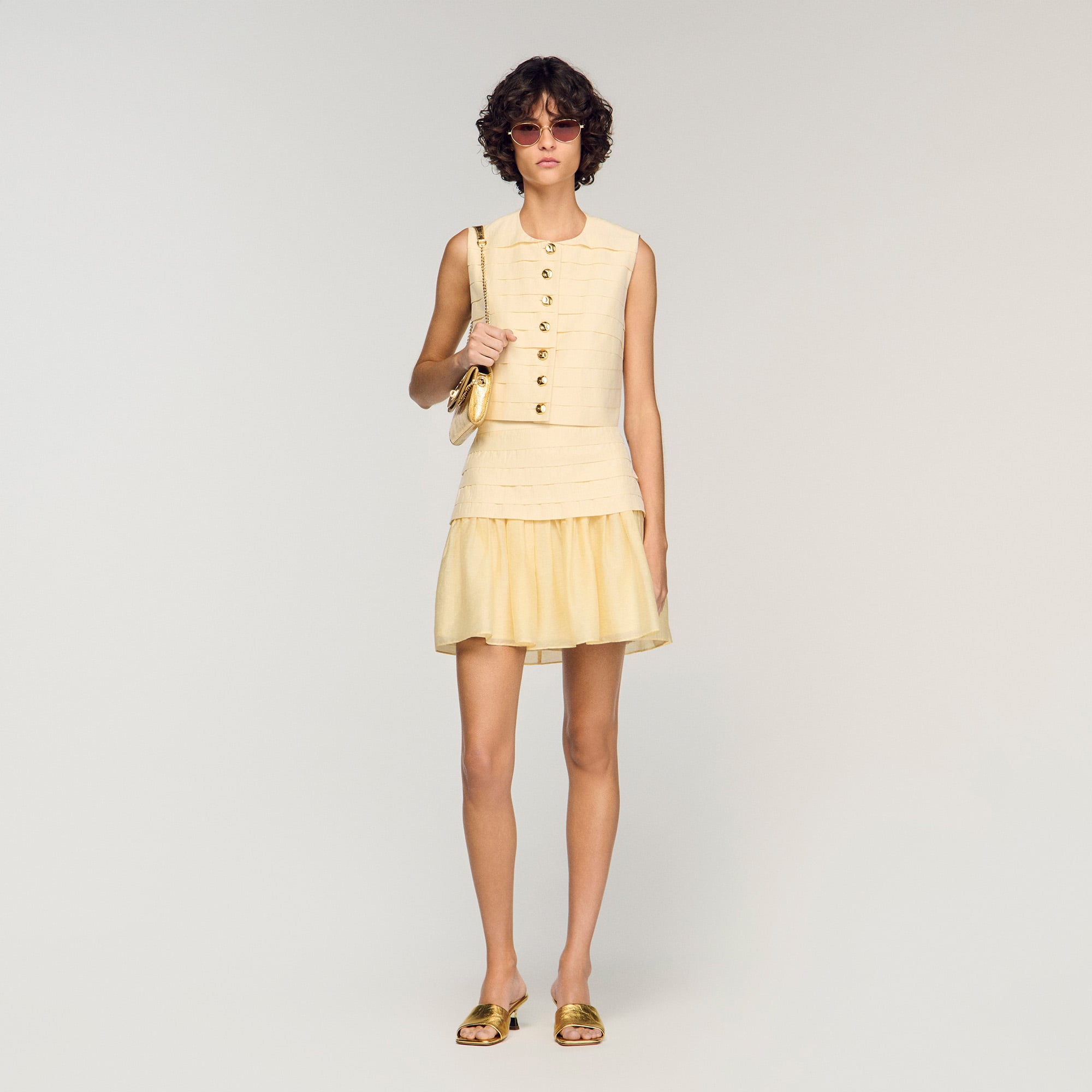 Pleated crop top in Vanilla for Women | Sandro Paris