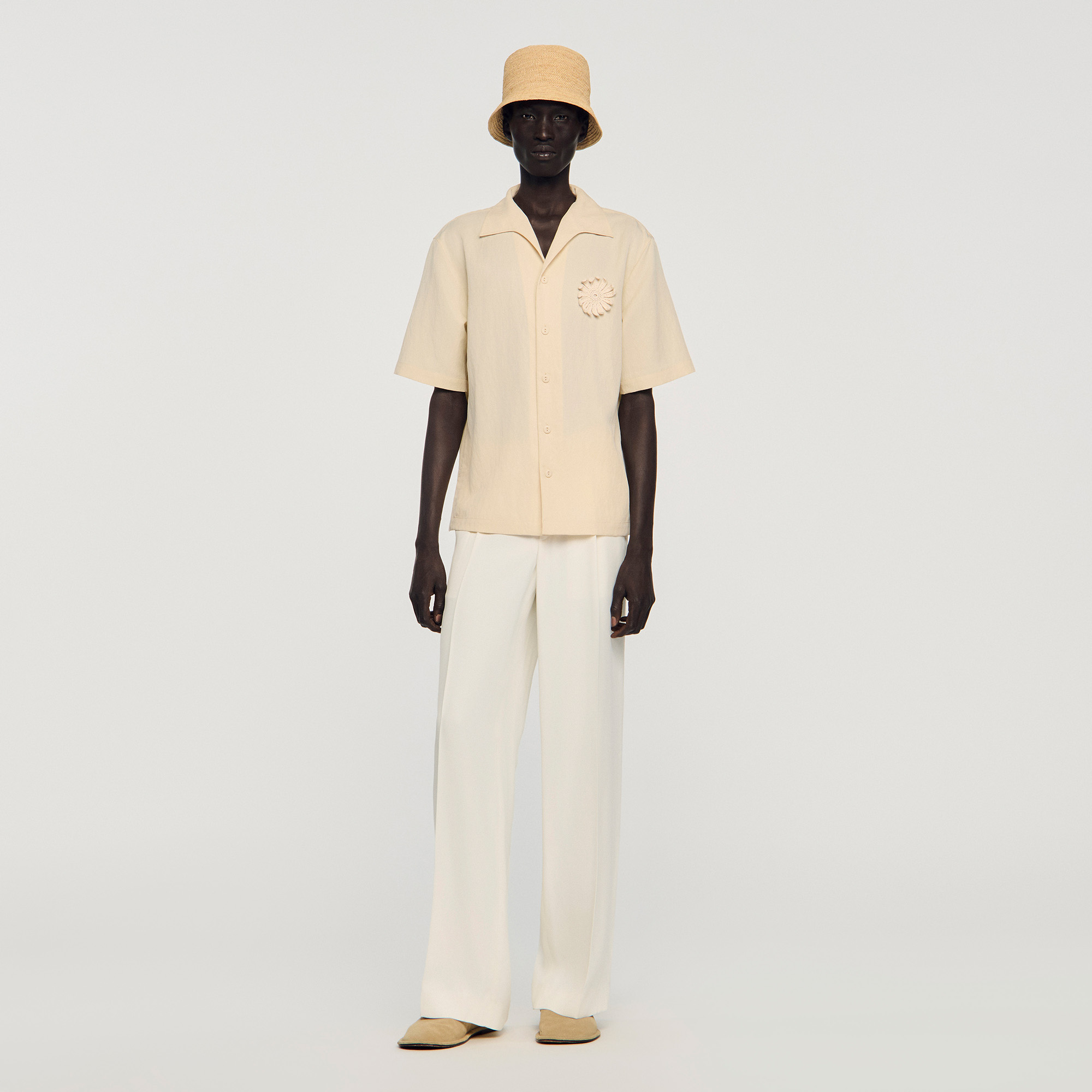 Sandro lyocell Flowy short-sleeved shirt decorated with a hand-embroidered crochet flower