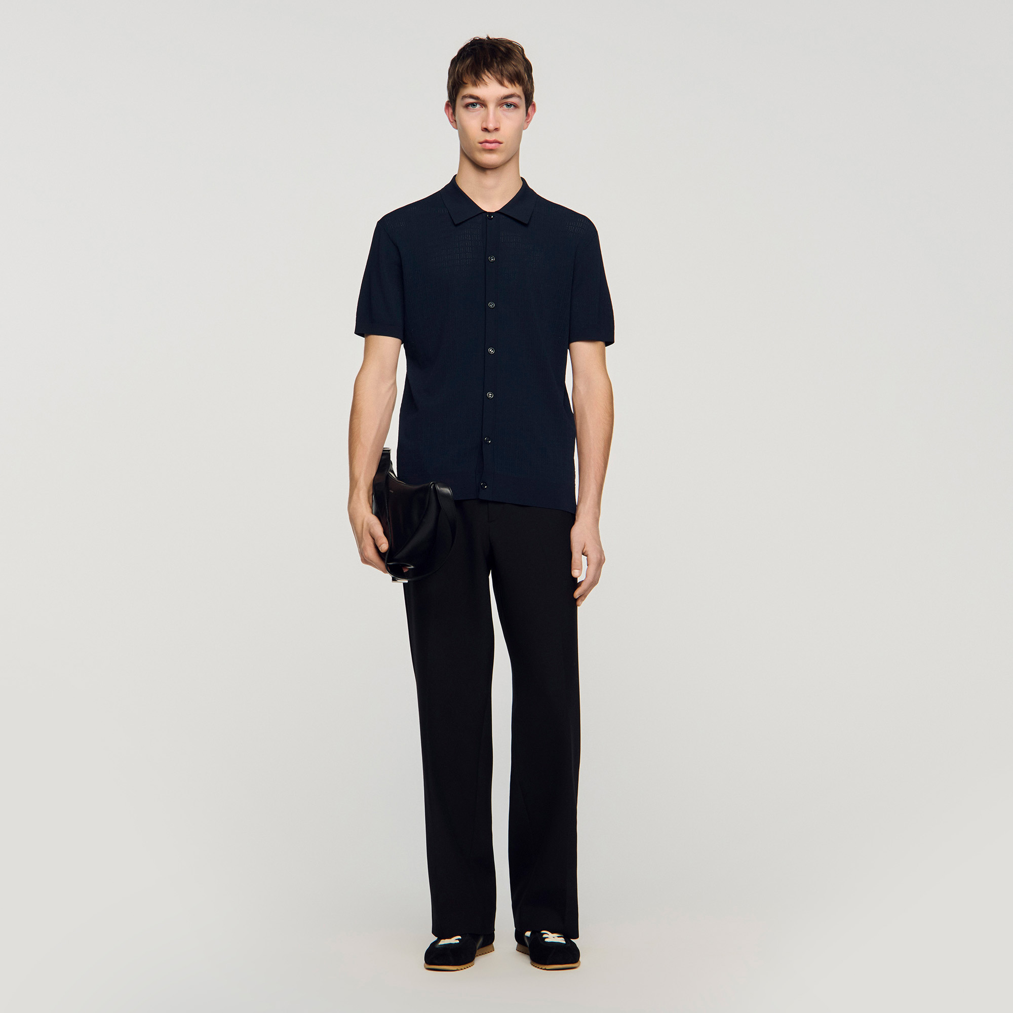Sandro viscose Openwork short-sleeved shirt Sandro Men's openwork shirt Classic fit Short sleeves Front button fastening Designed for a classic fit