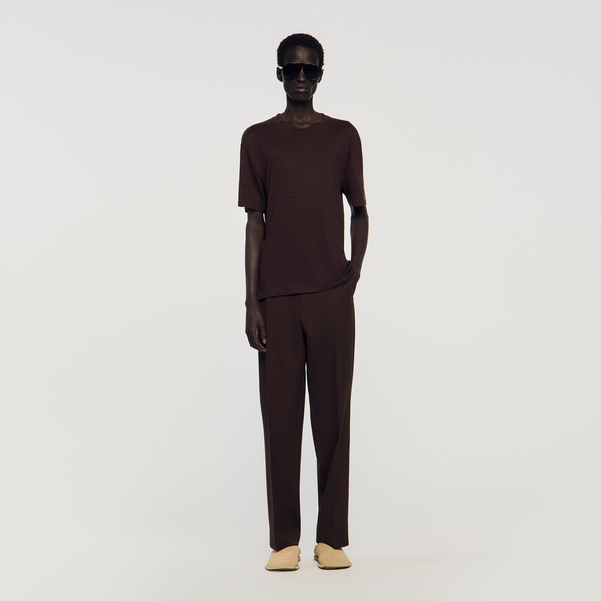 Sandro linen Linen T-shirt with round neck and short sleeves