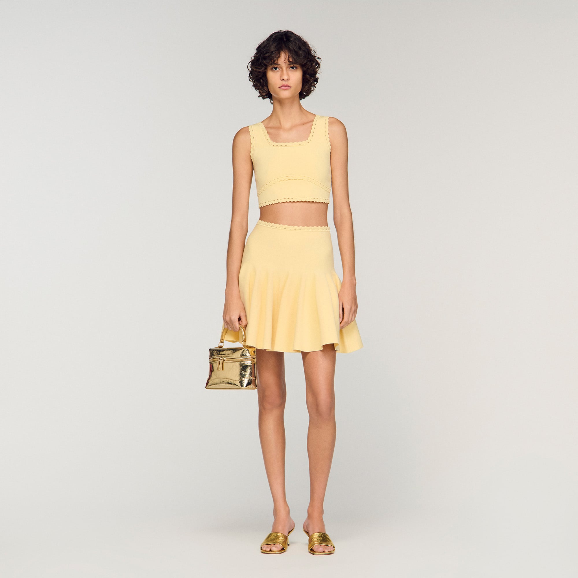 Sandro lyocell Knit crop top with straps and decorative trim