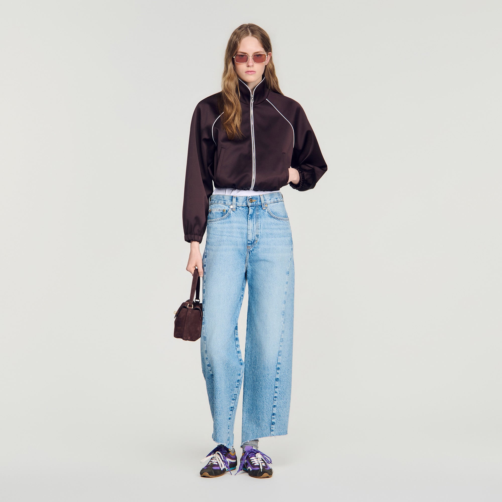 Cropped embroidered satin jacket