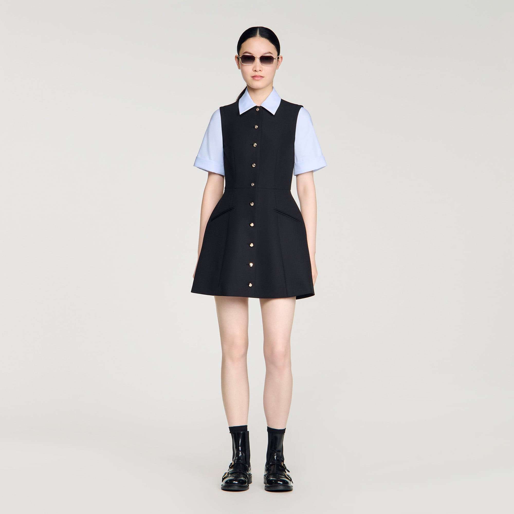 SANDRO ブラックミニワンピース 半袖 2-in-1 mini dress in Black for Women | Sandro Paris