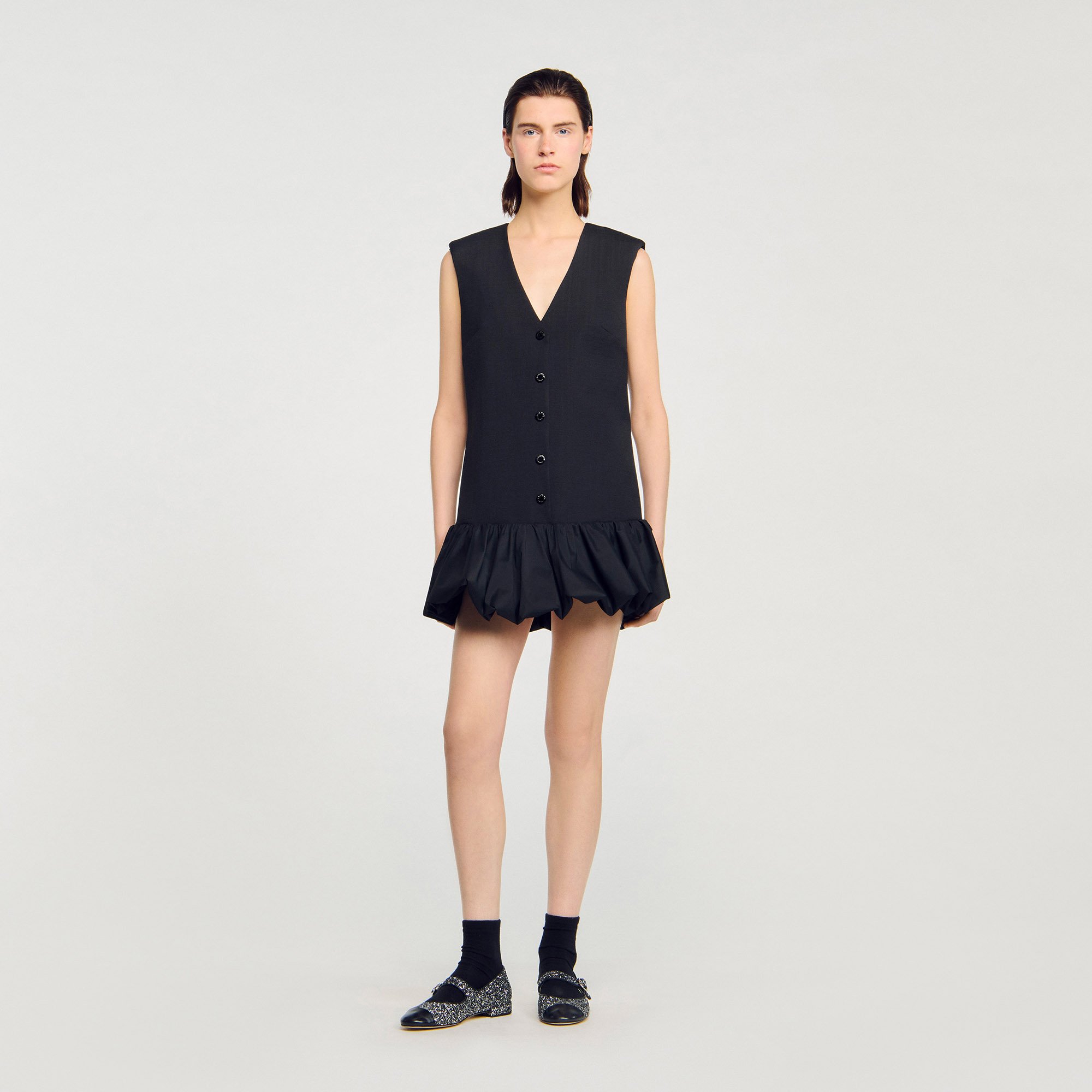 Mini tailored dress with ruffle