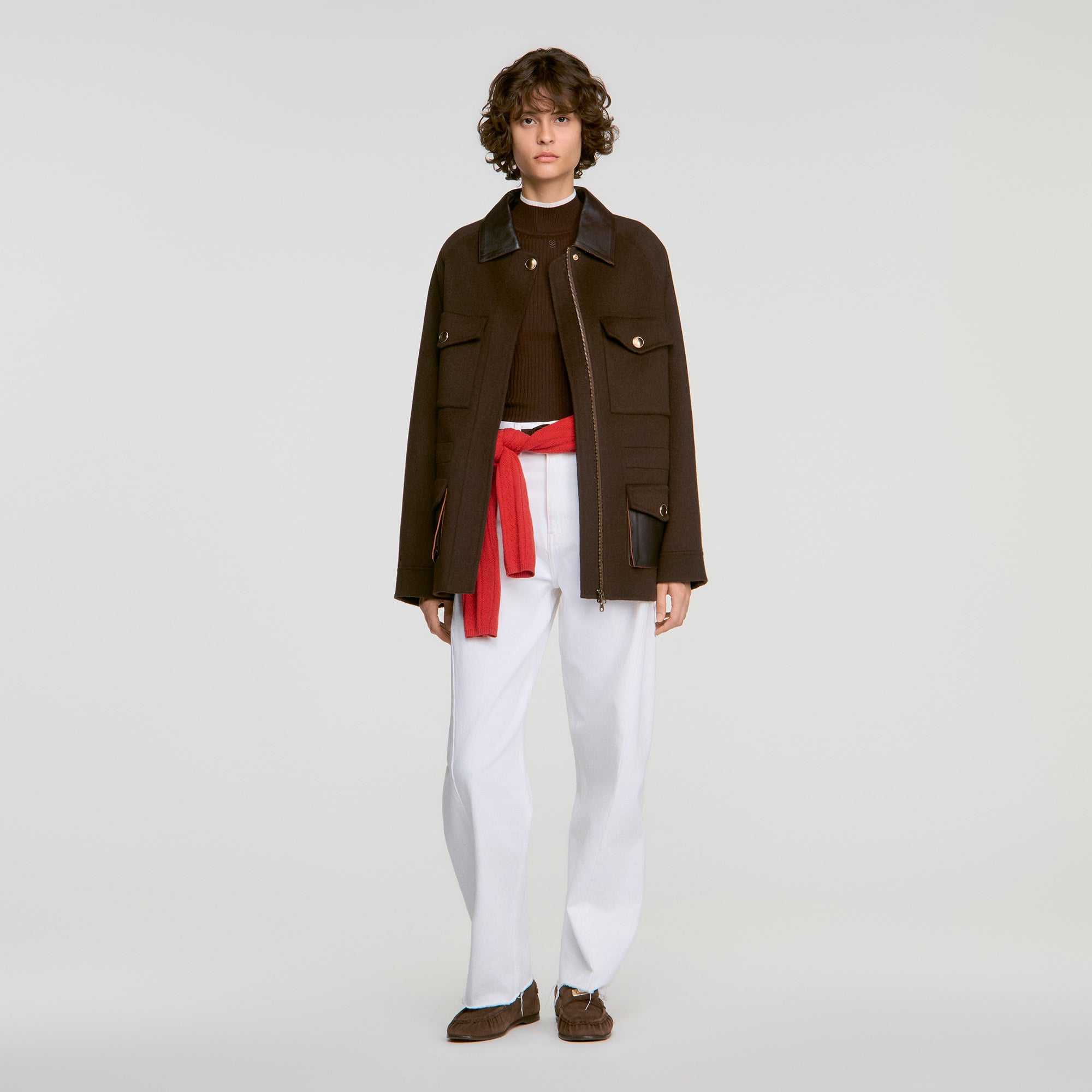 Double-faced coat, leather collar
