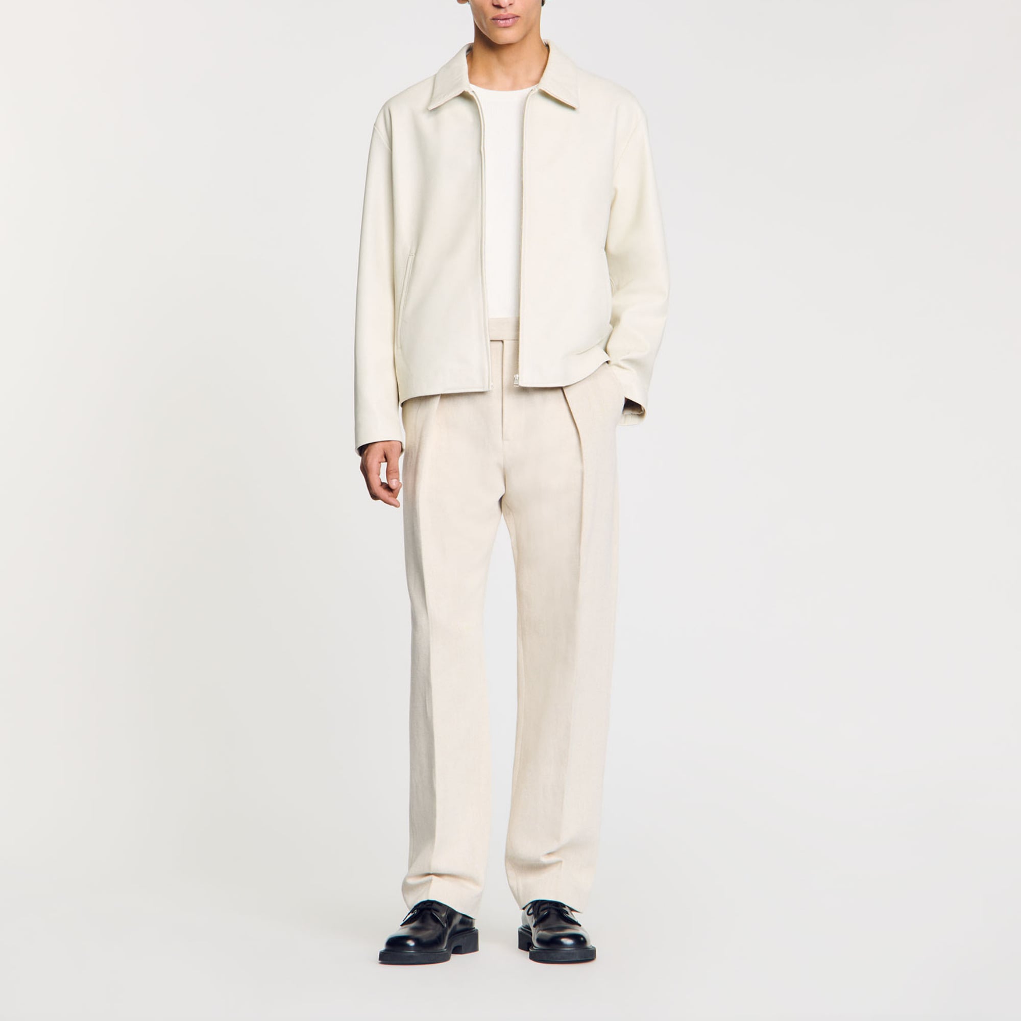 Sandro leather Lambskin jacket with shirt collar, zip fastening and front pockets