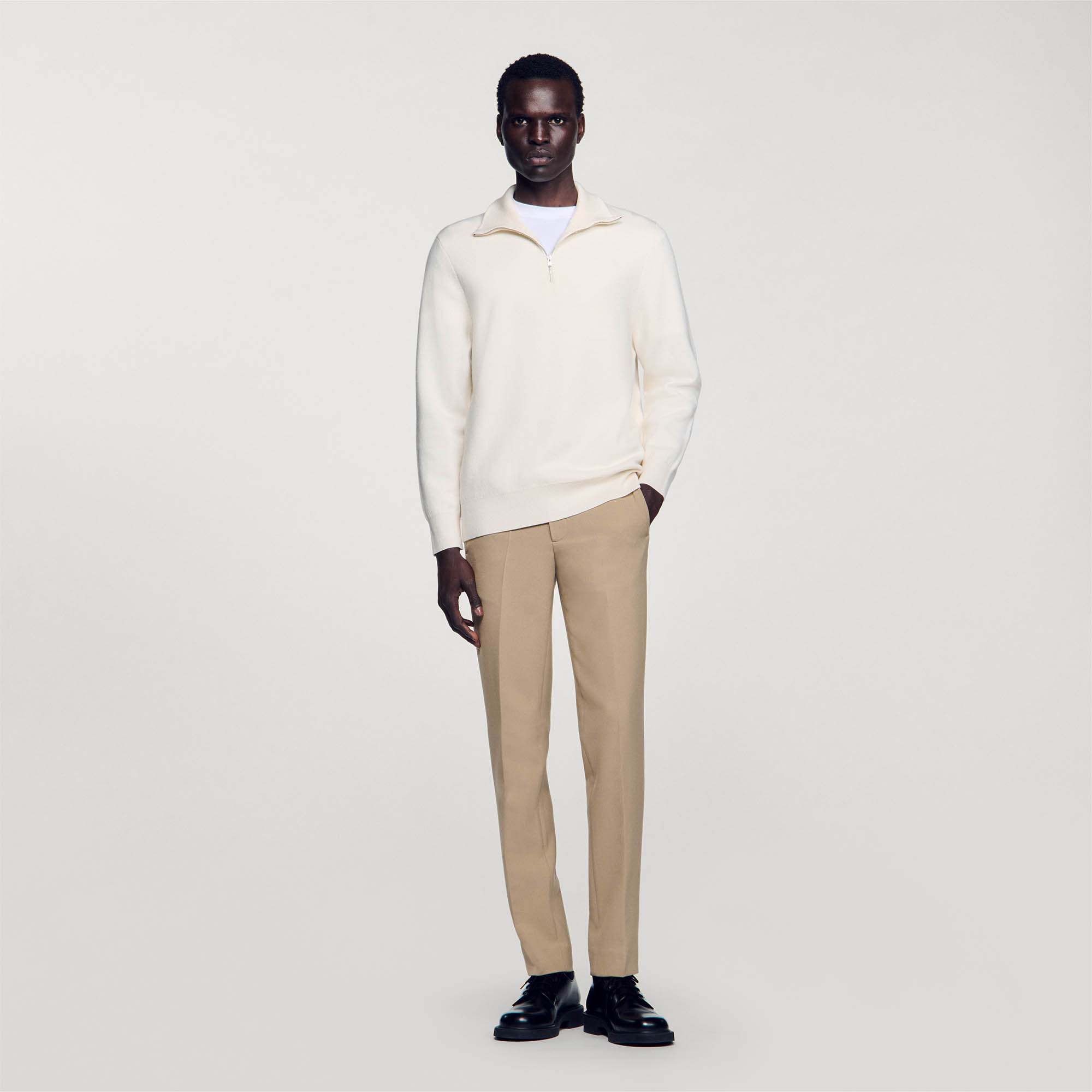 Sandro cotton Milano knit jumper with ribbed half-zip neck, zip fastening and long sleeves