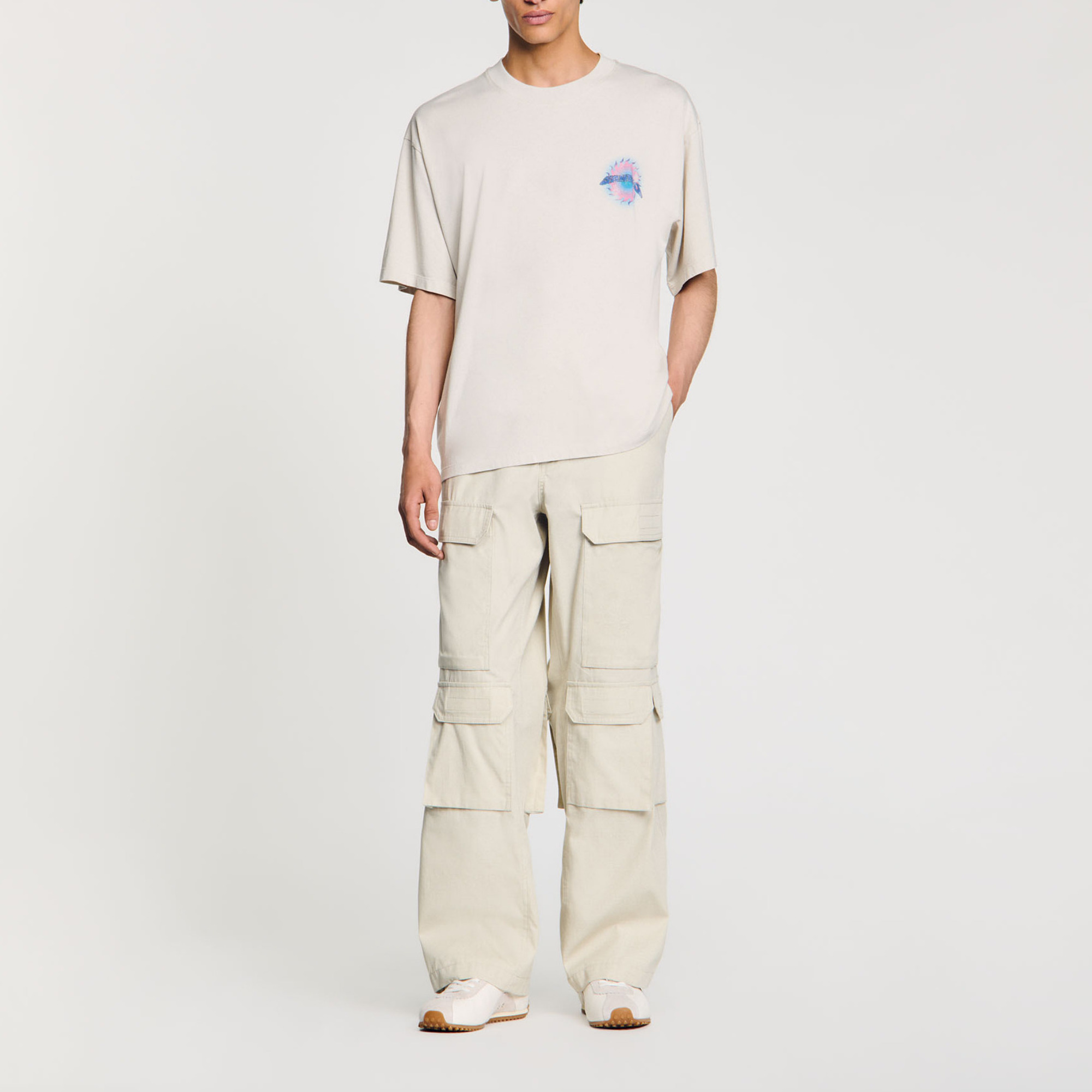 Sandro cotton Oversized round-necked, short-sleeved T-shirt with a sun motif on the chest and back