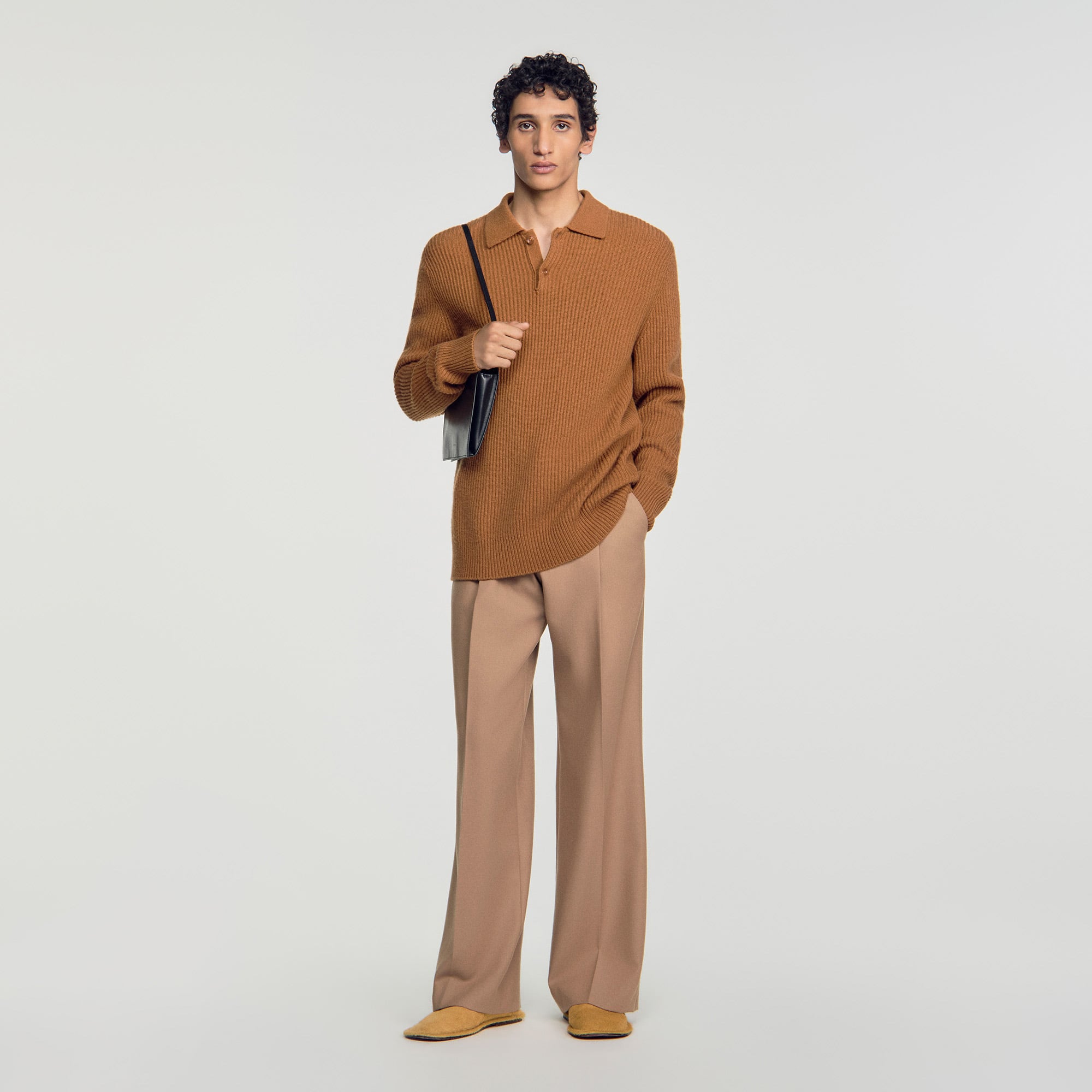 Ribbed wool polo shirt