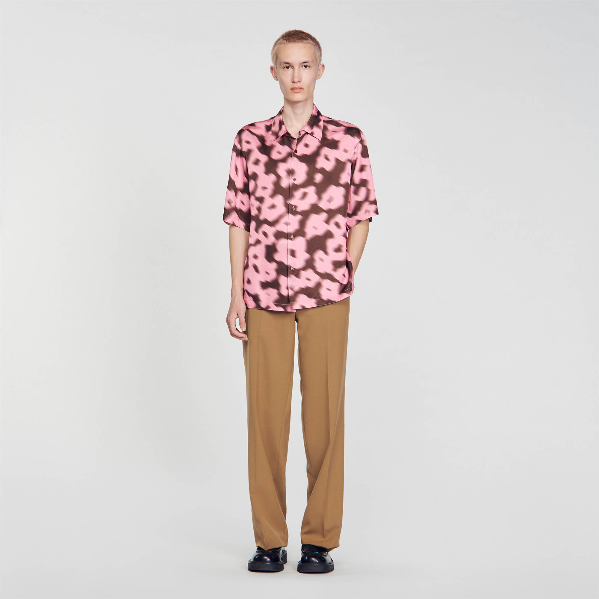 Sandro viscose Oversized shirt with a blurred floral print fitted with a collar, button fastening and short sleeves