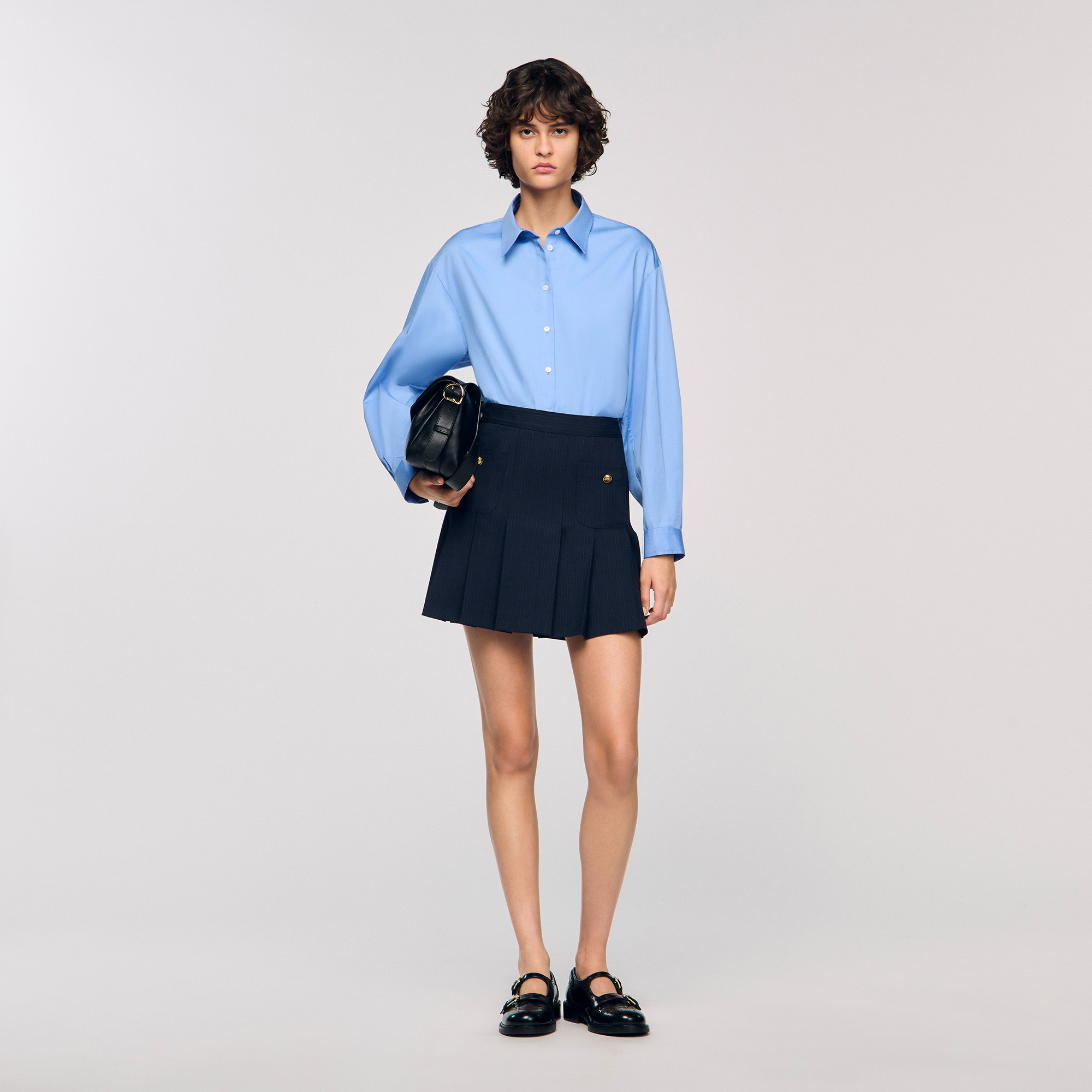 Mini striped pleated skirt blue For Women | Sandro Paris
