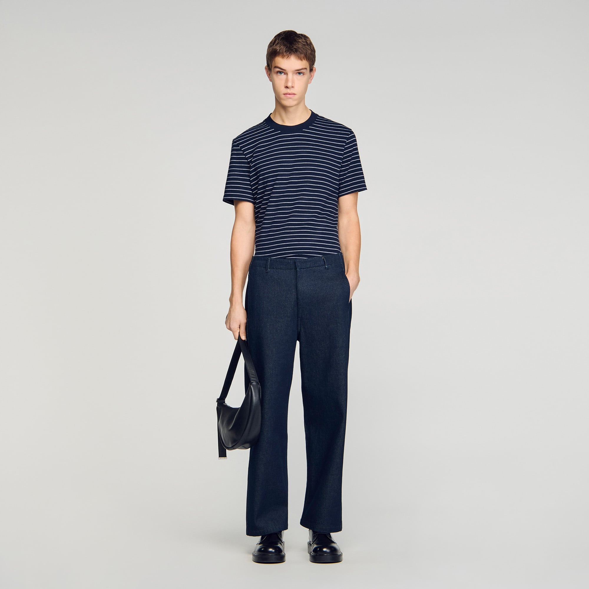 Sandro cotton Raw denim barrel-fit jeans, featuring front and back pockets