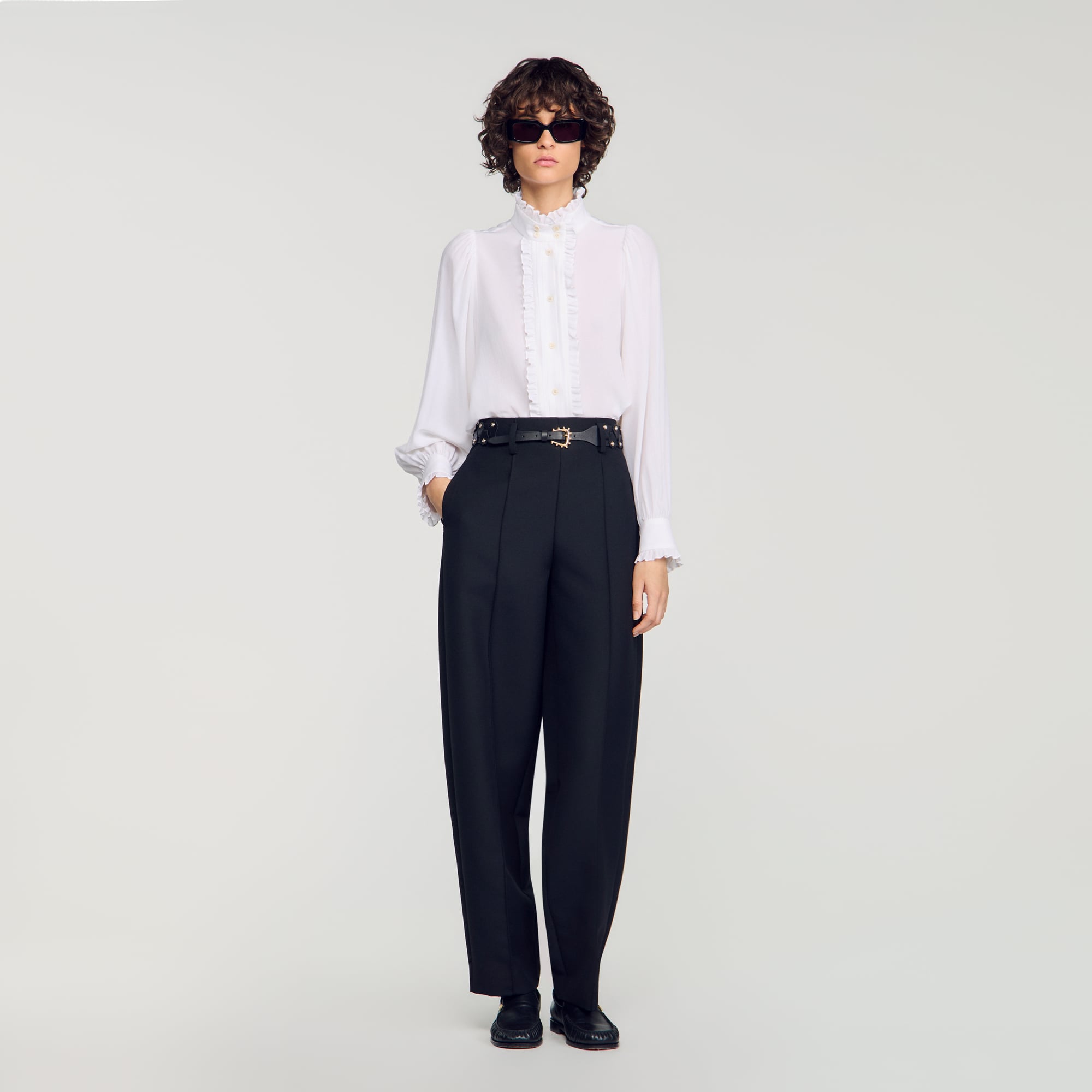 Silk shirt with gathered collar