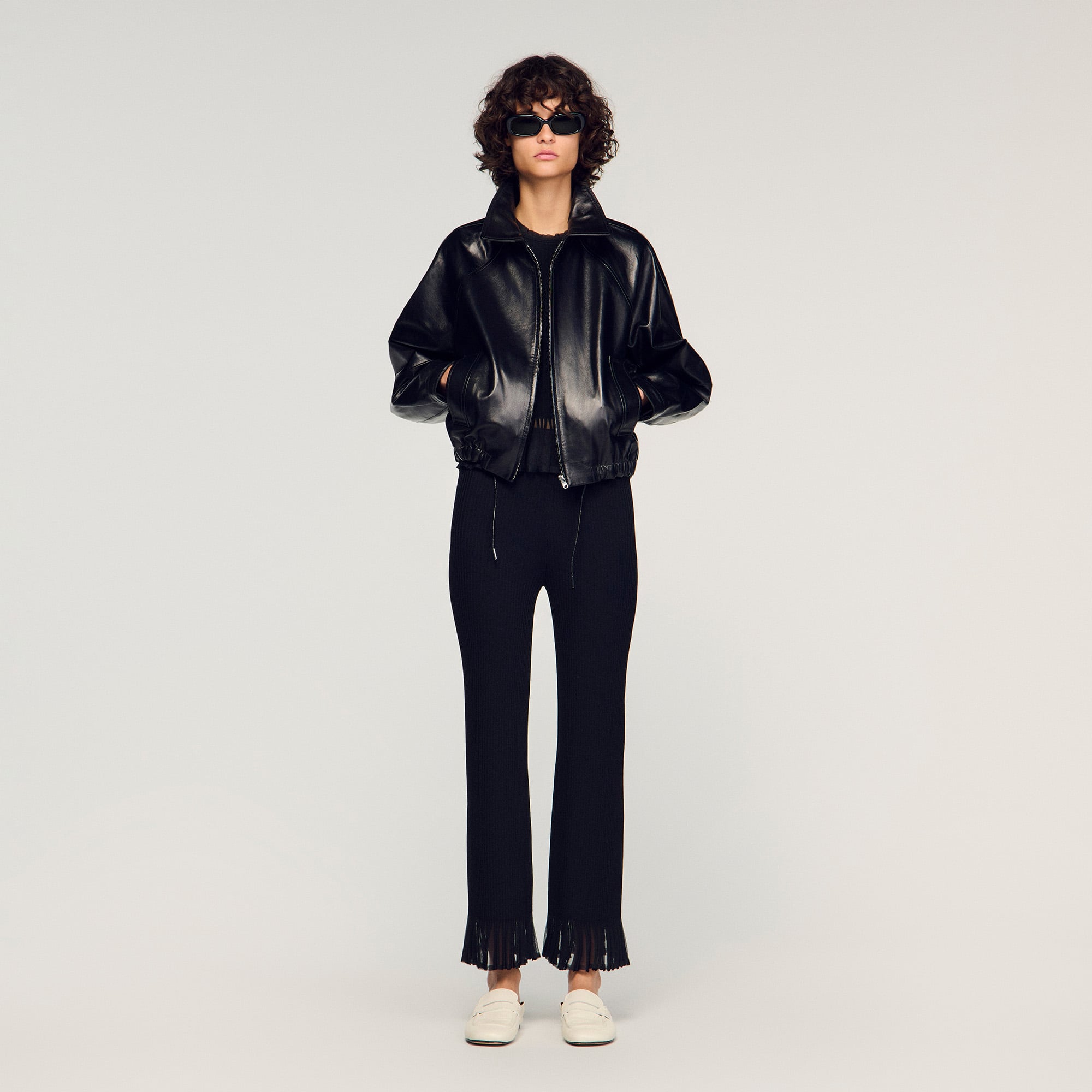 Ruffled knit trousers