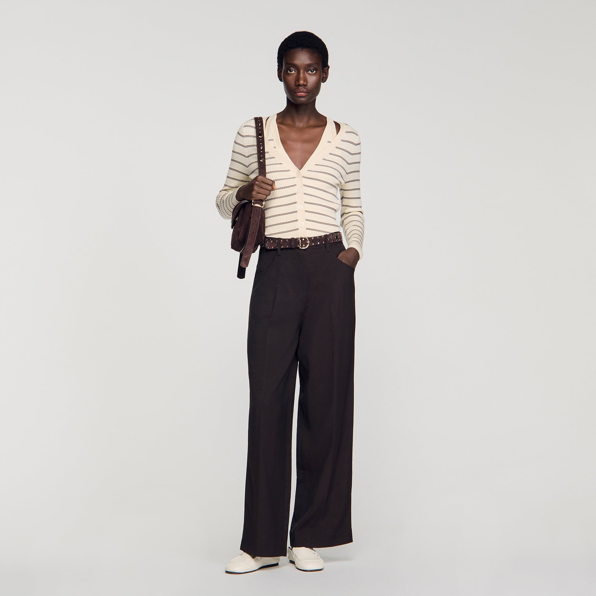 Sandro viscose Striped and ribbed cardigan with a V-neck, long sleeves, button fastening and an illusion tank top