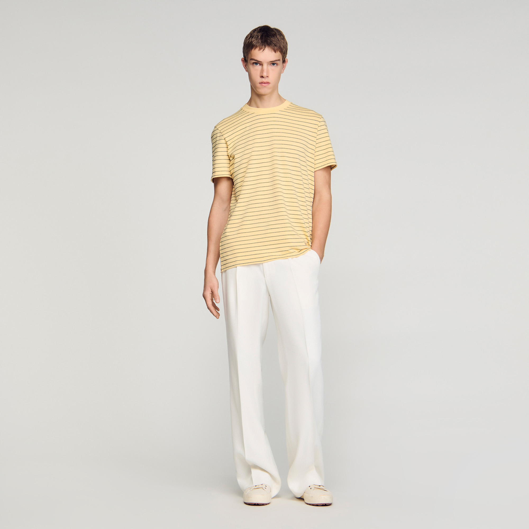 Sandro cotton Breton striped T-shirt with classic fit, round neck and short sleeves