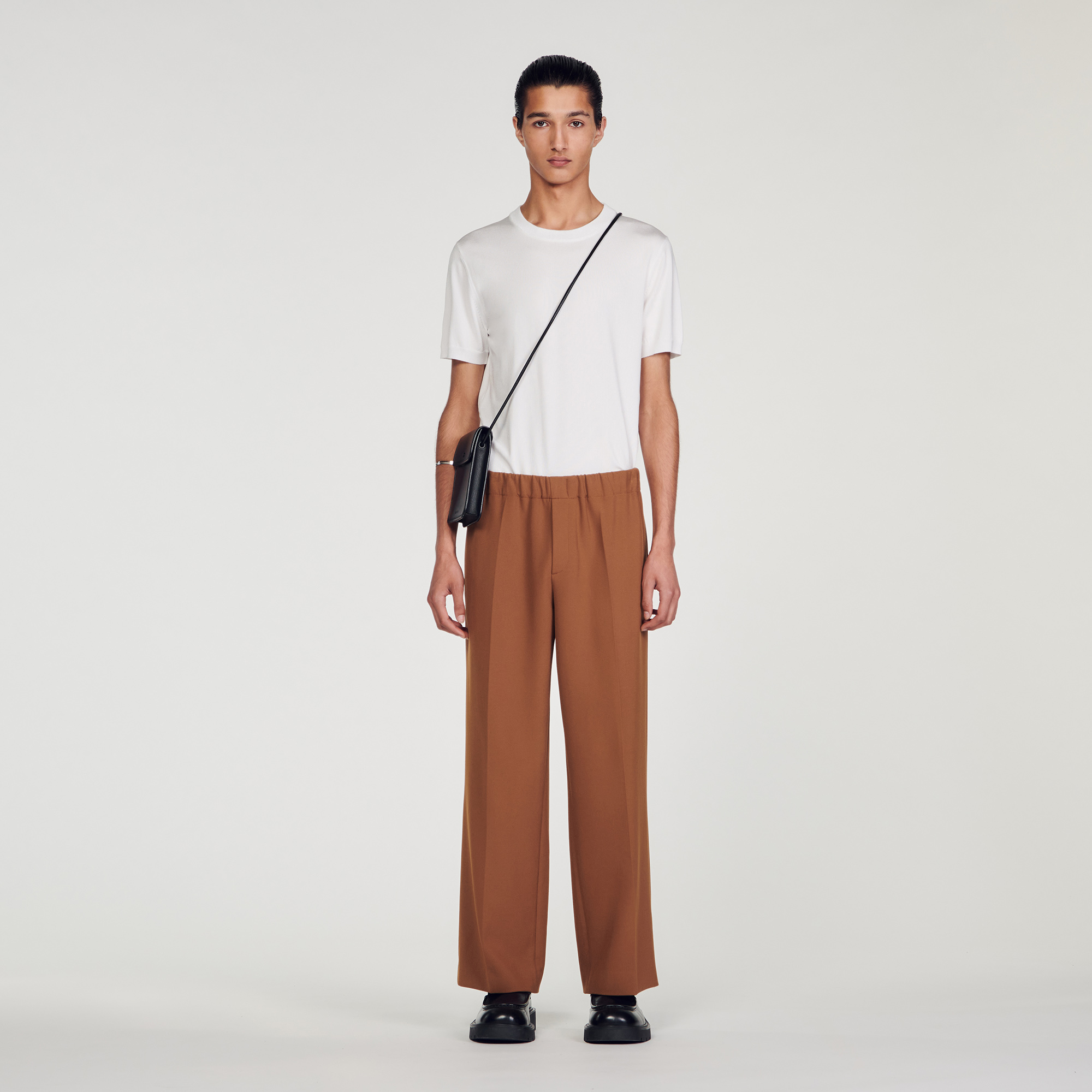 Sandro polyester Wide-leg jersey pants with an elasticated waist and pockets on the sides