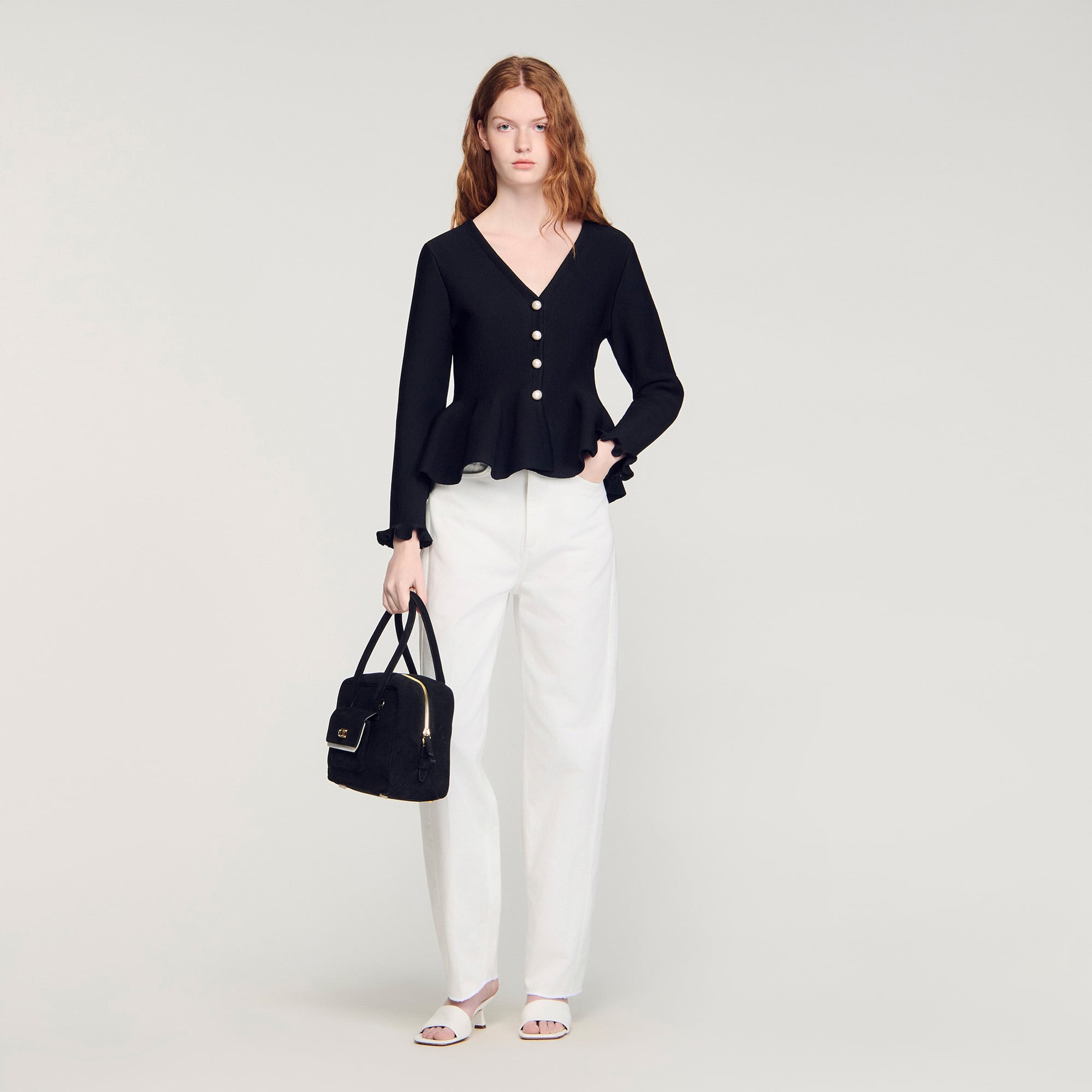 Peplum cardigan in Black for Women | Sandro Paris