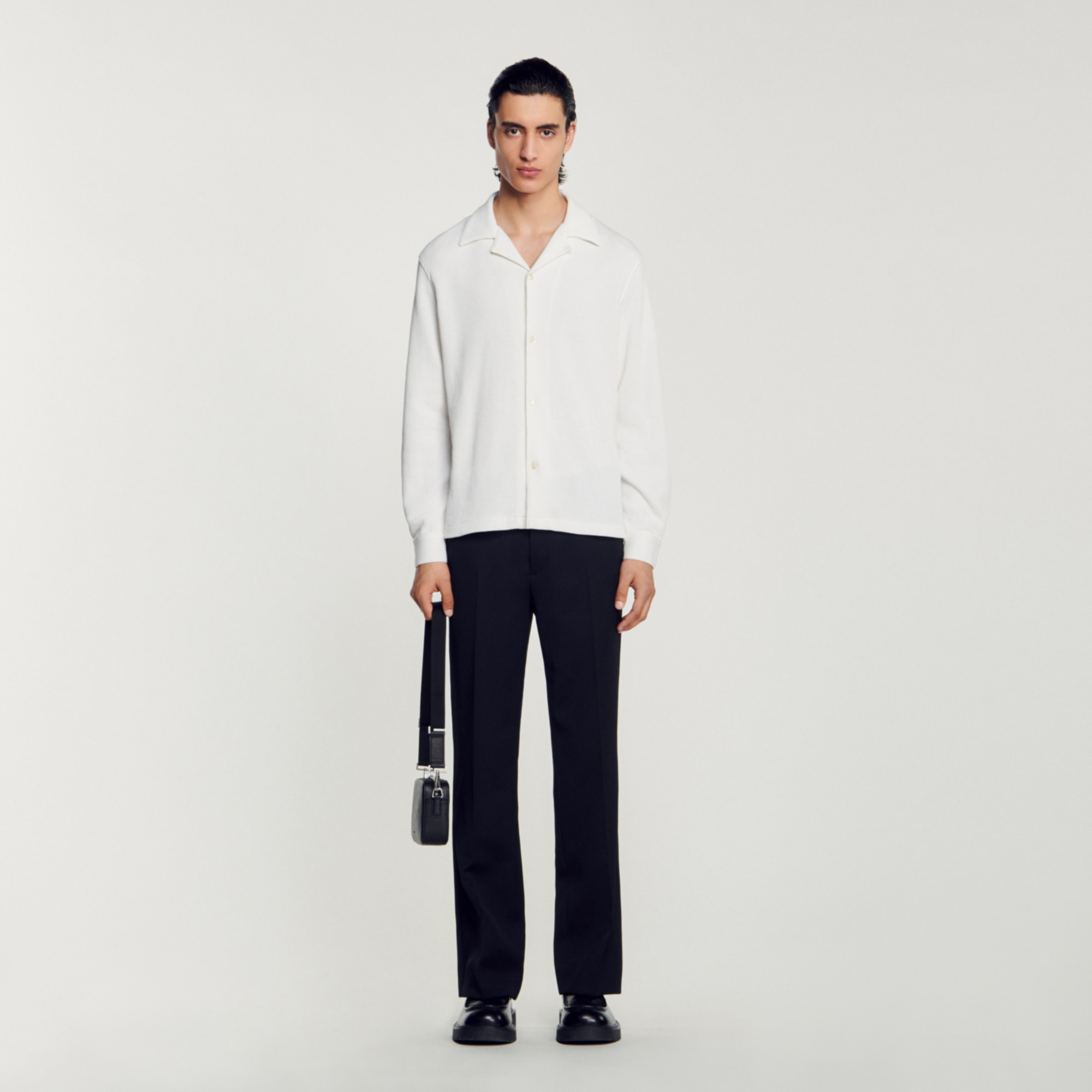 Sandro polyester Long-sleeve shirt of textured fabric with a button fastening and a spread collar