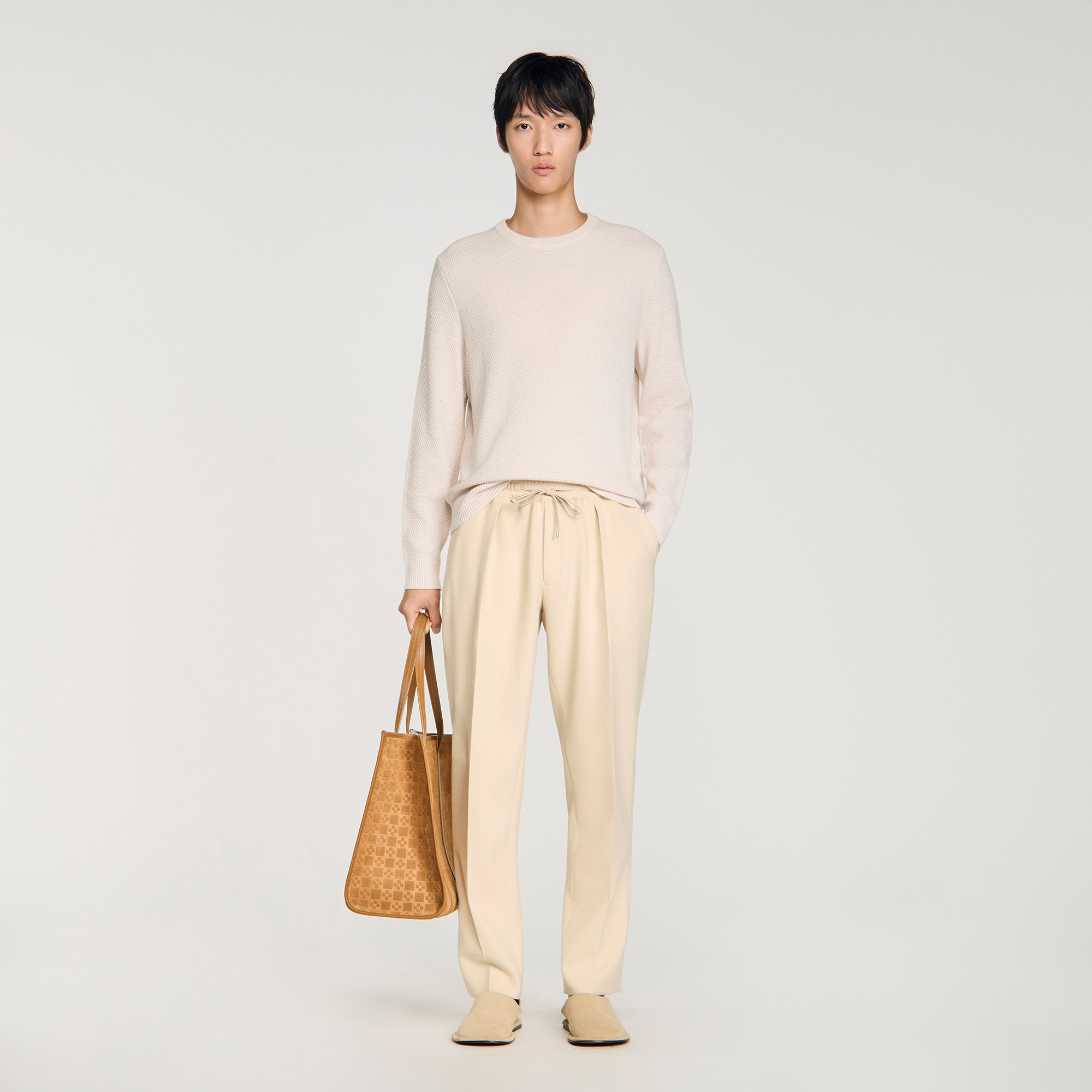 Sandro polyester Straight-leg trousers with elasticated waistband, drawstring, and side pockets