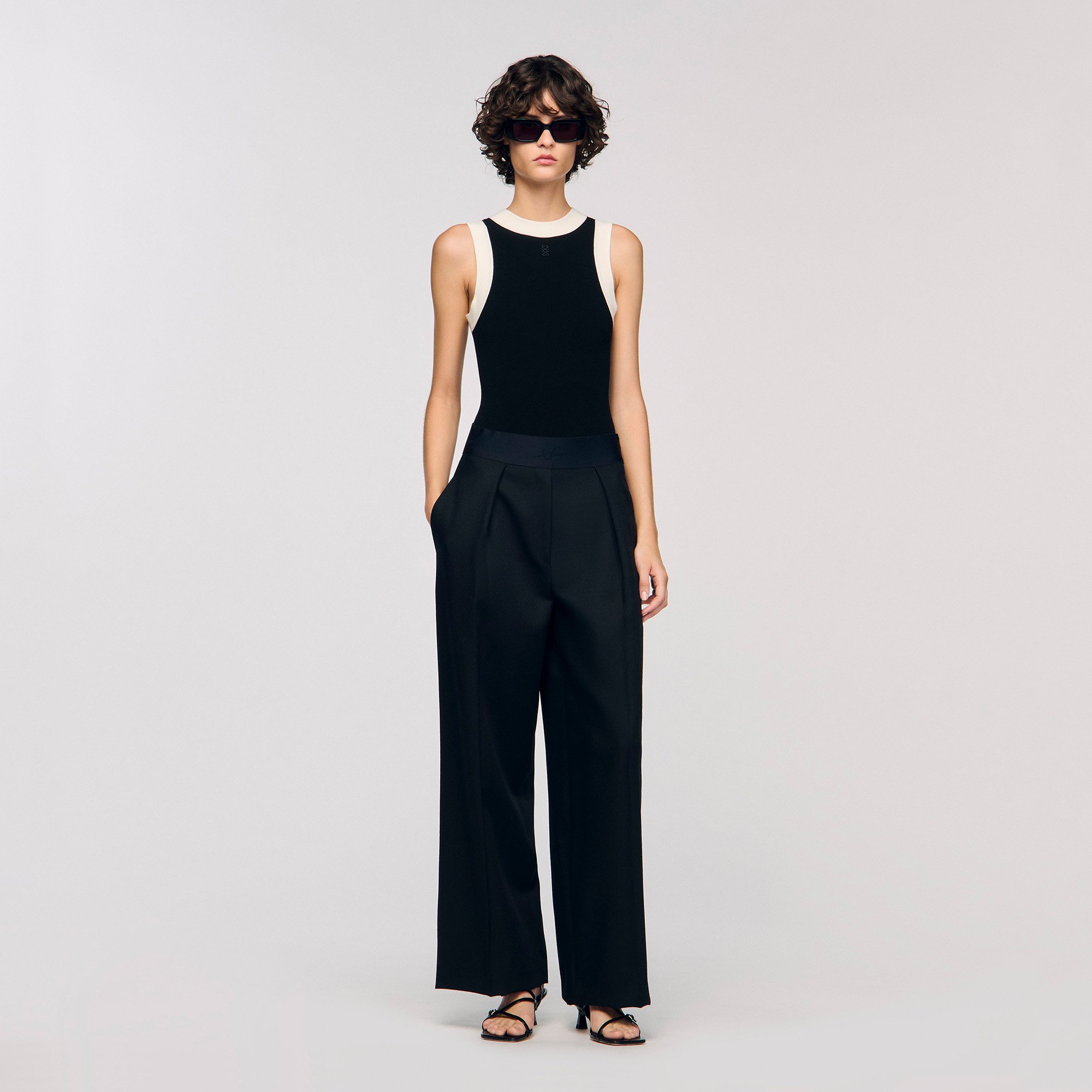 Two-tone knit bodysuit black / gray For Women | Sandro Paris