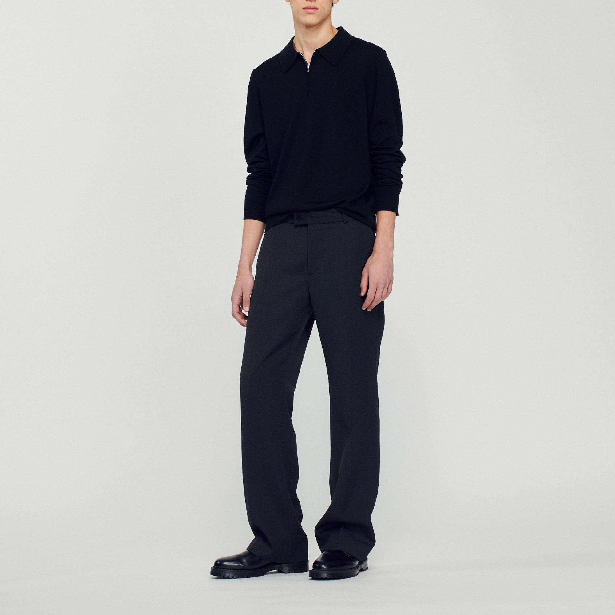 FASHIRU wool blend polo knit sweater 黒 BLACK KNITTED POLO SWEATER – VLTRWRLD.