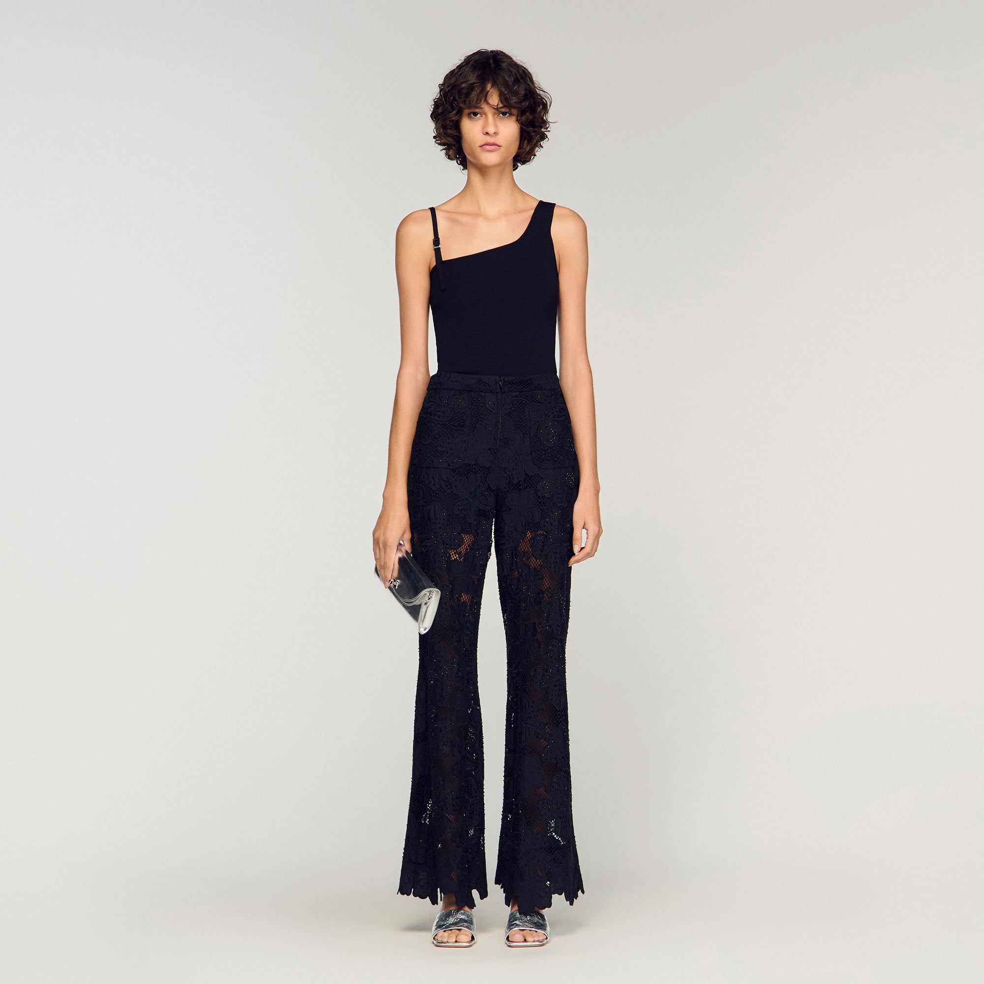 Sandro viscose Asymmetric knit top with adjustable strap
