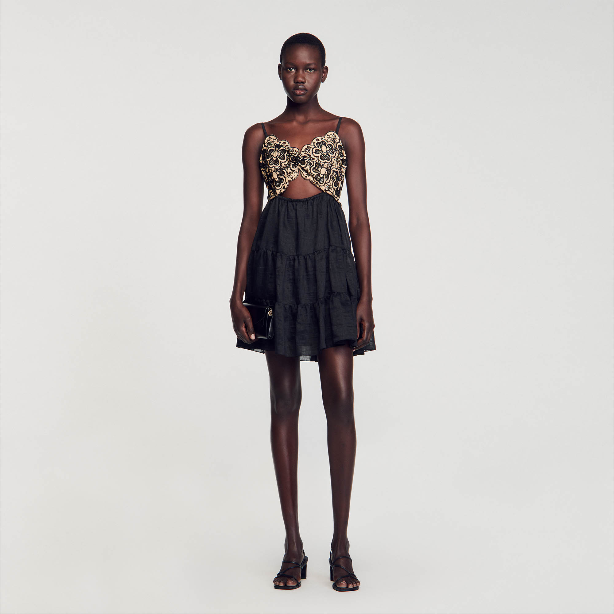 Sandro Embroidered two-tone dress