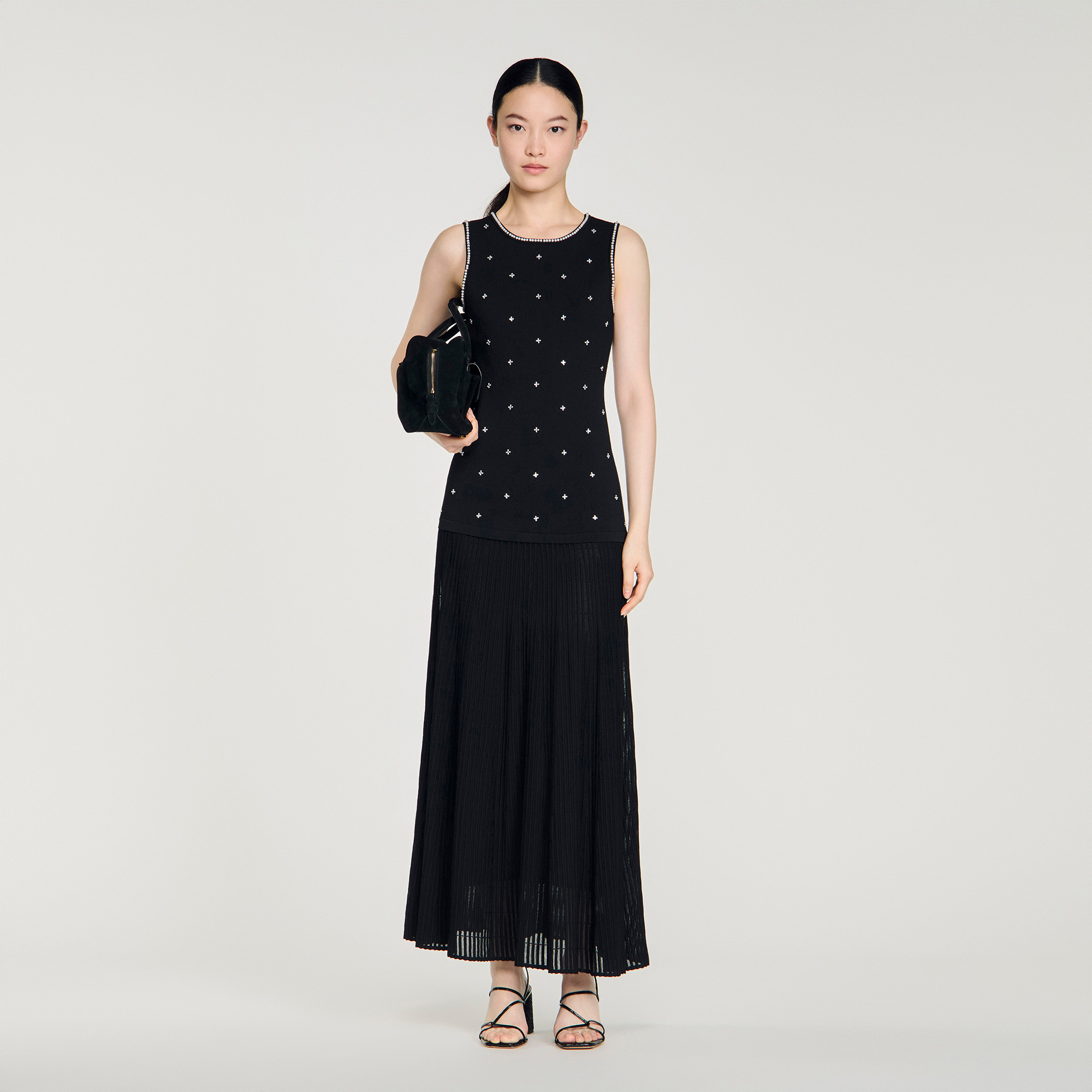 Sandro Rhinestone-Embellished Knitted Maxi Dress - Black