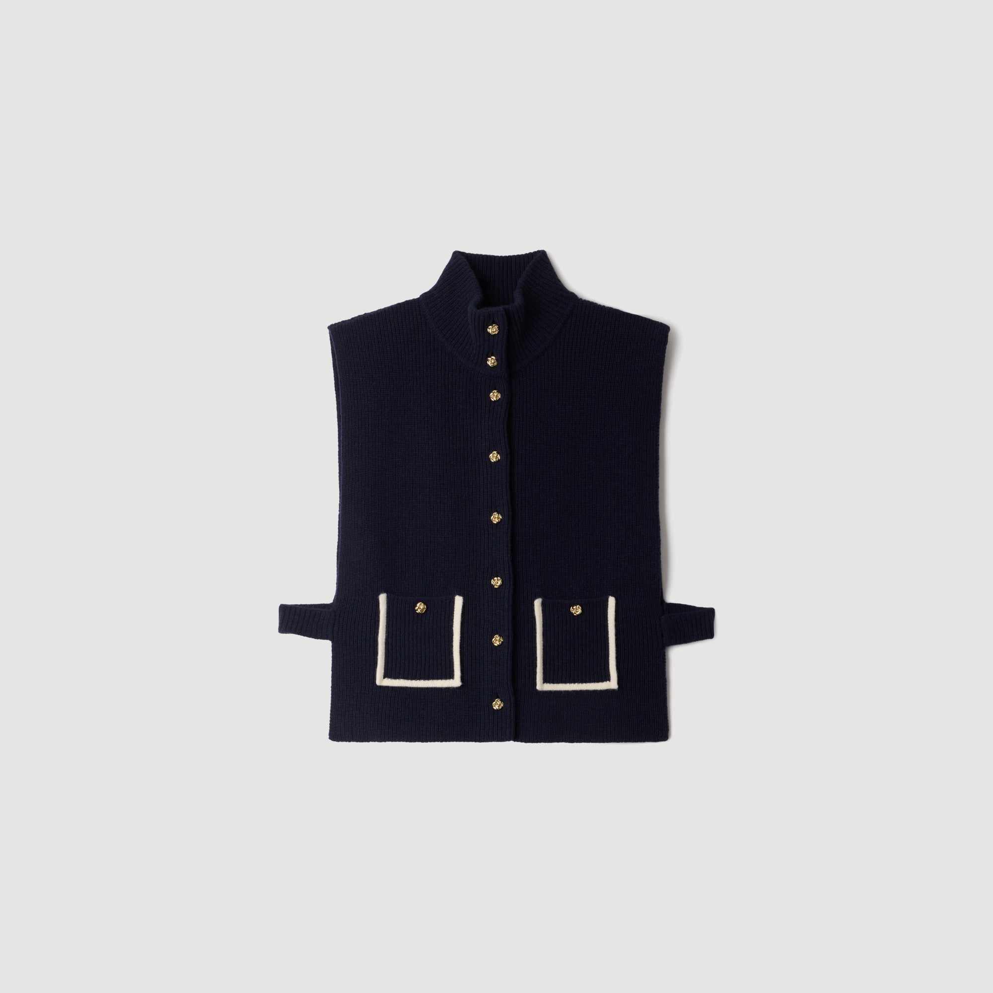 Wool and cashmere standing collar