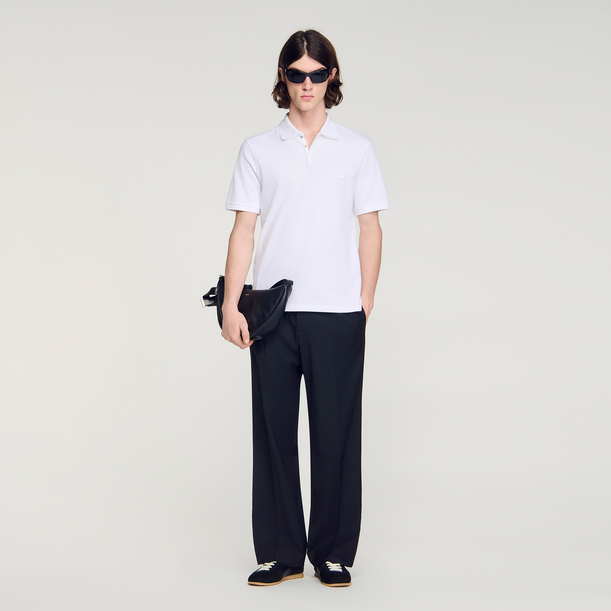 Sandro cotton Piqué cotton polo shirt with button-down polo collar, short sleeves and tone-on-tone double S patch on the chest