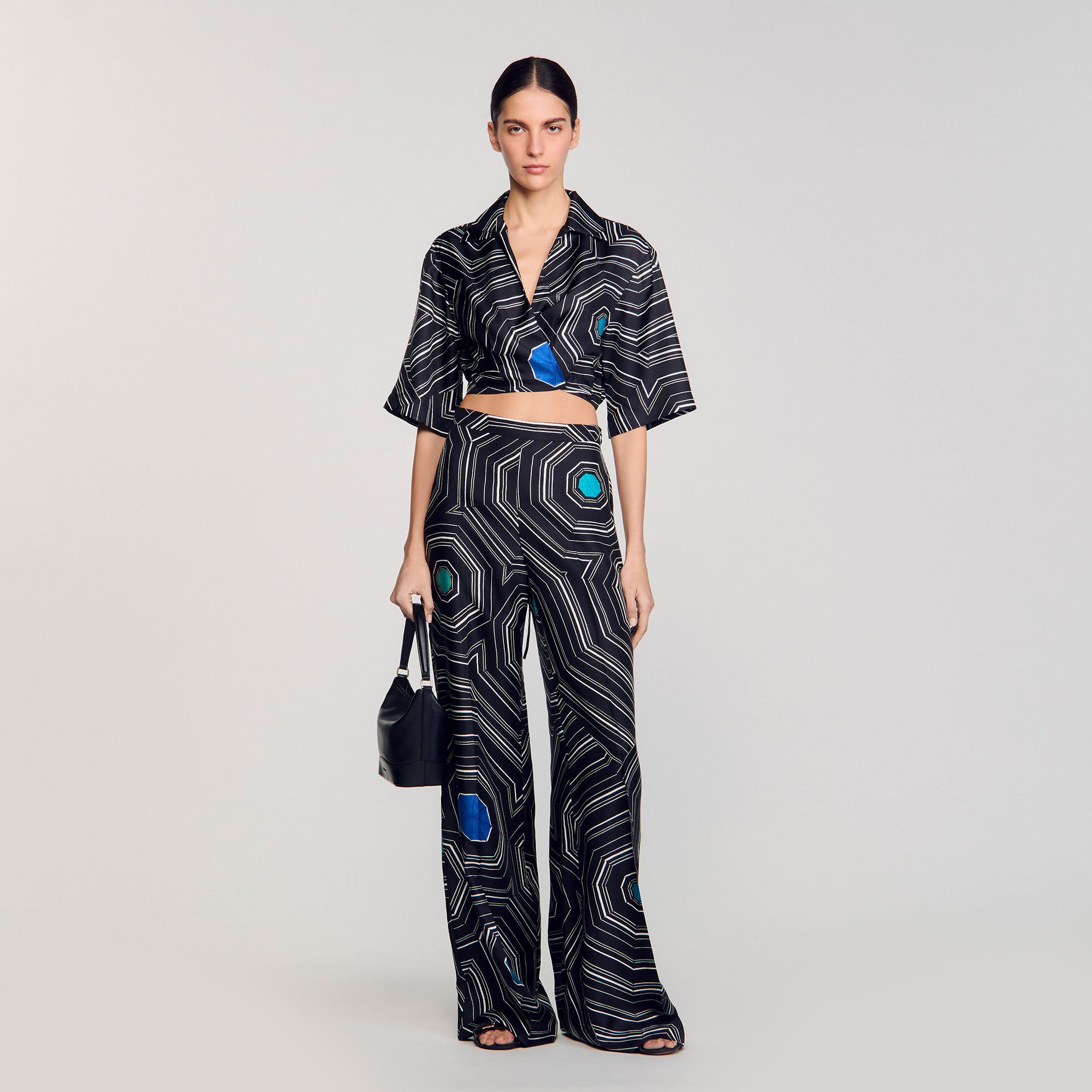 Spiral-motif silk shirt