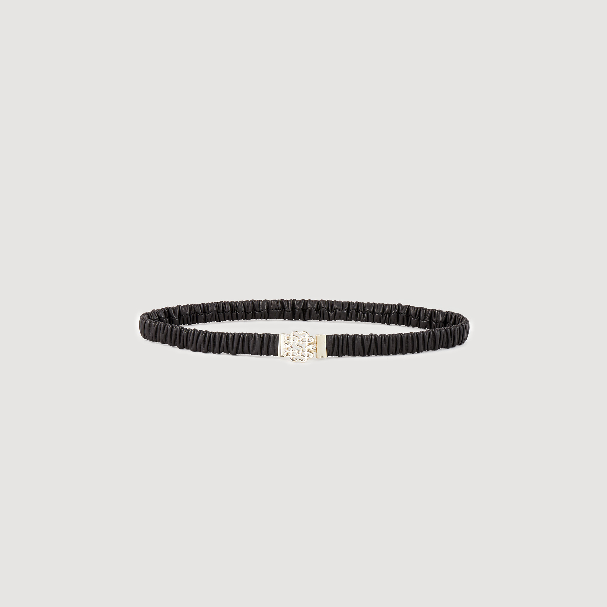 Sandro polyester Leather: Gathered elasticated leather belt with a double S logo buckle