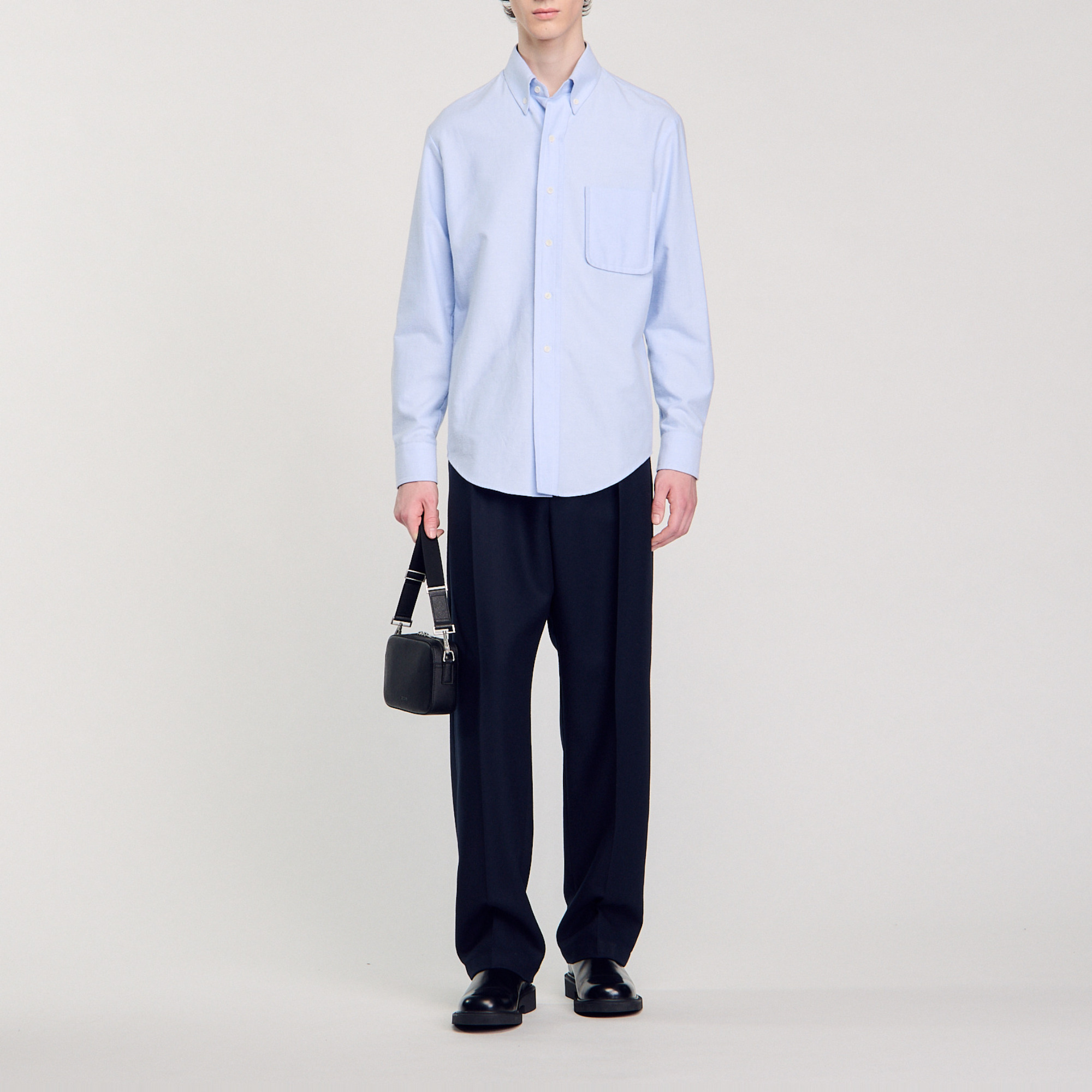 Sandro cotton Oxford flannel shirt with classic collar, long sleeves and button fastening